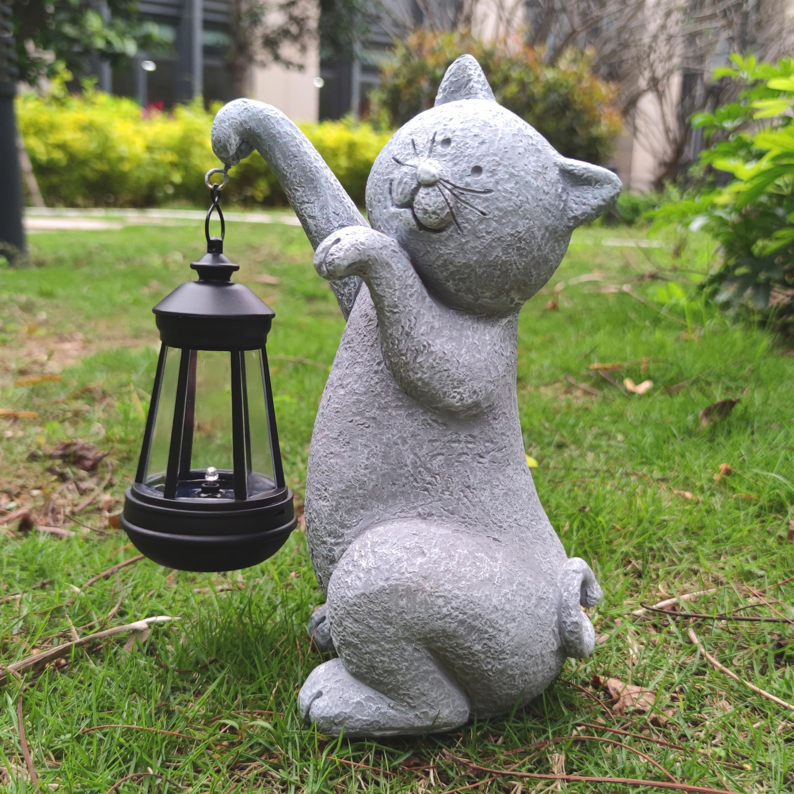 Vioyouns Cat Solar Garden Statues,Resin Cat Figurine Decorations With Solar Lights Lantern, Outdoor,Statue Decor Art For Lawn,Ya