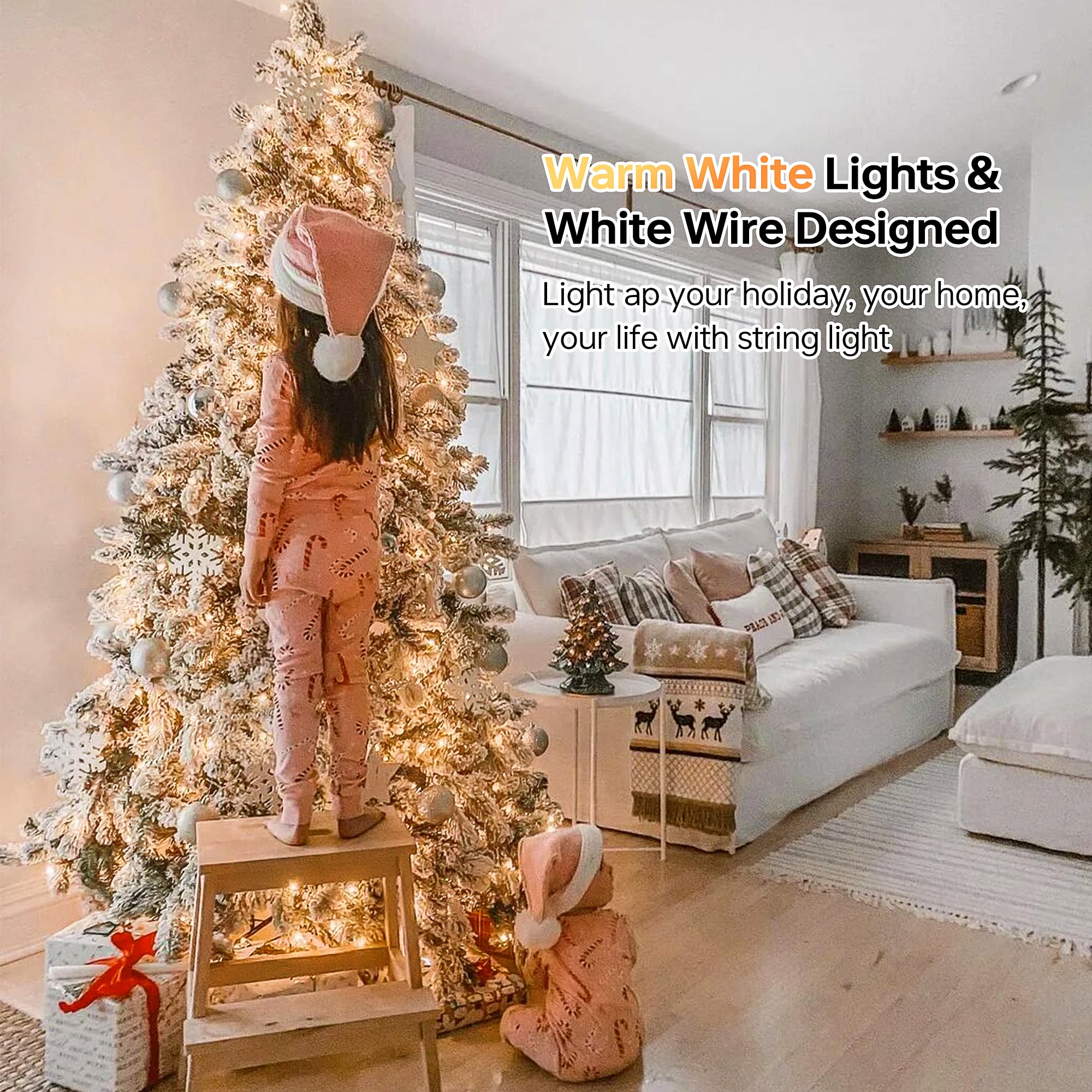 Oopswow 100 Count Clear Christmas Lights White Wire,23Feet Incandescent Clear Mini Lights,Connectable Indoor Outdoor Christmas Tree String Lights,Birthday,Holiday,Party,Wedding,Xmas,Warm White