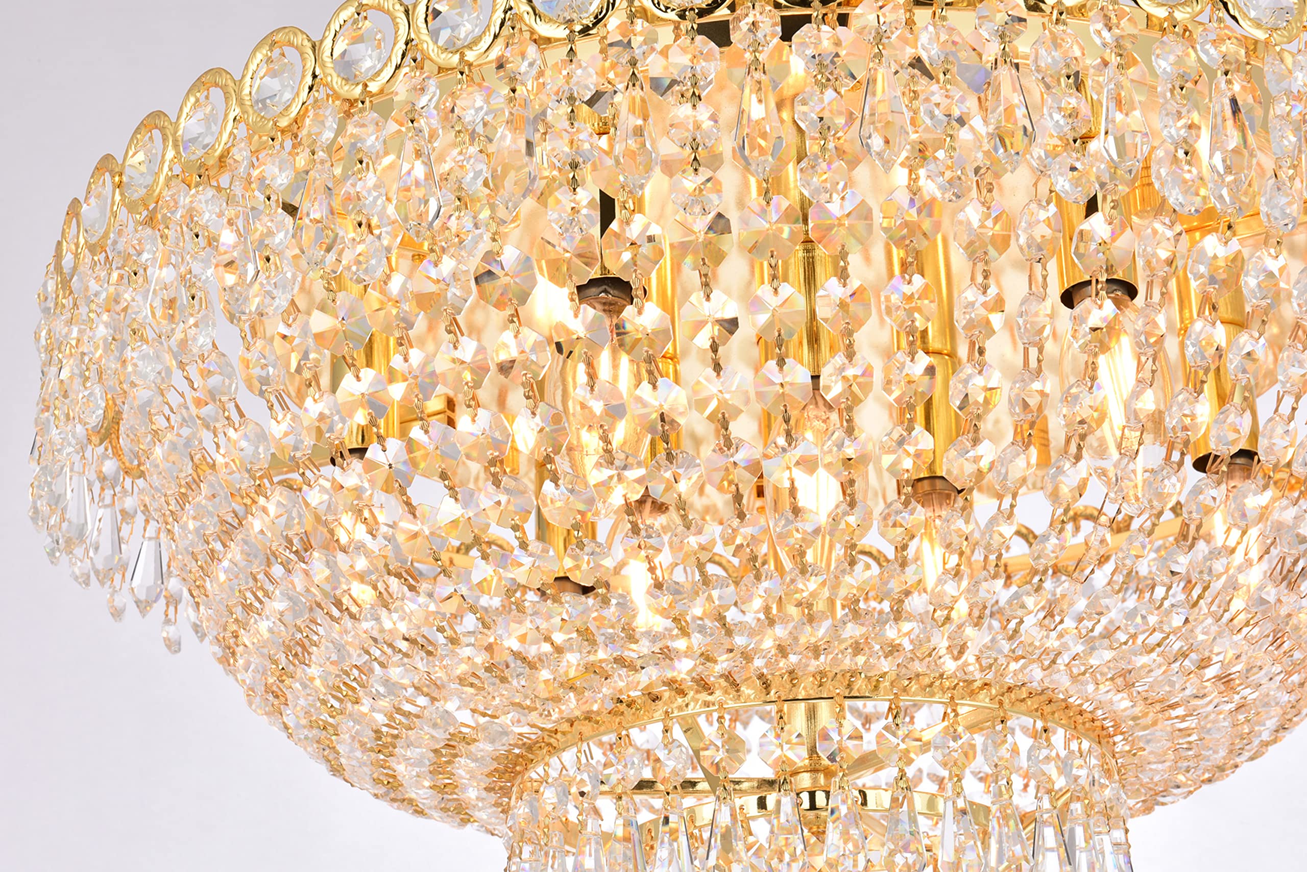 Elegant Lighting Nine Light Flush Mount - Chrome Finish, Royal Cut Crystal, Silver