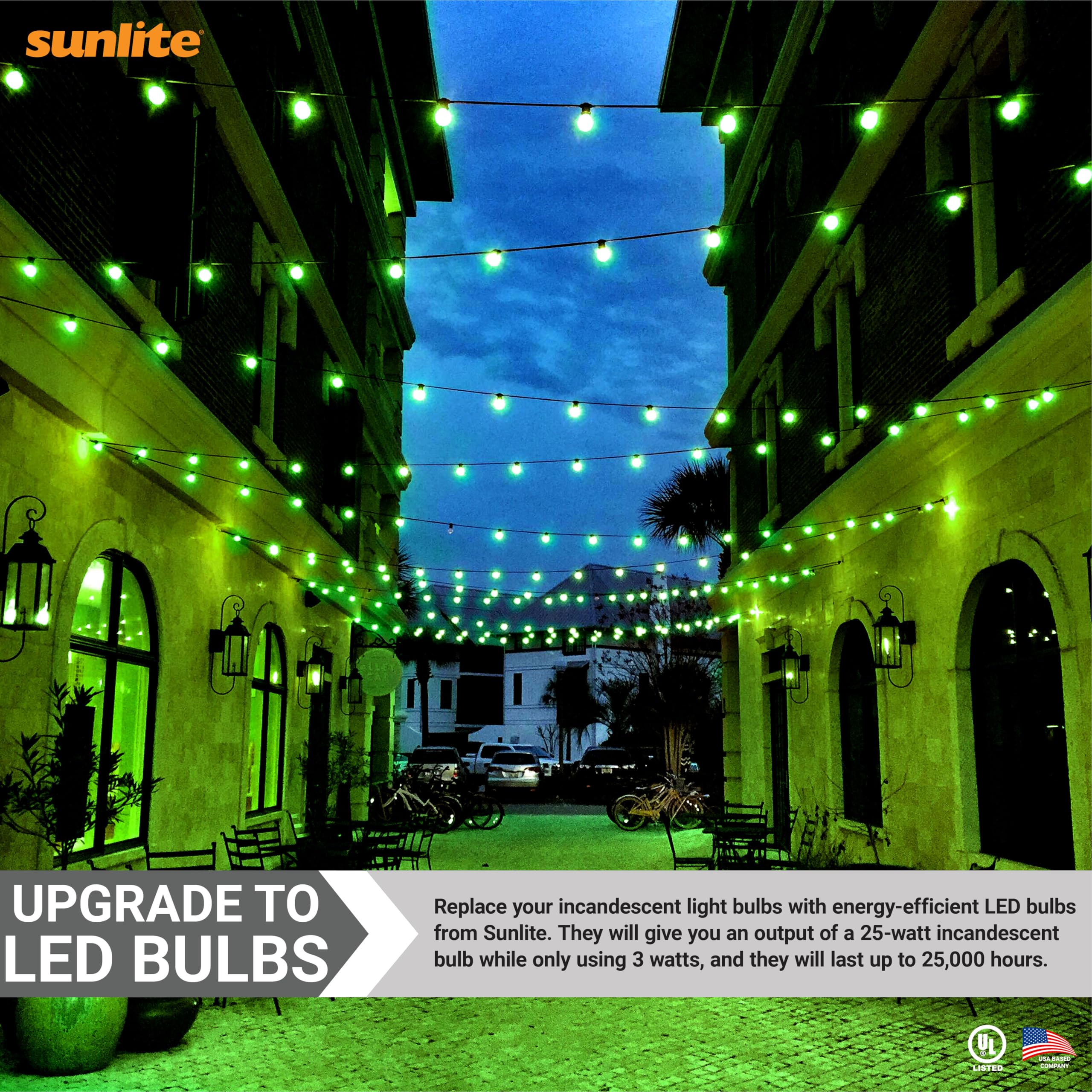 Sunlite 40469 Led A19 Colored Light Bulb  3 Watts (25W Equivalent)  E26 Medium Base  Non-Dimmable  Ul Listed  Party Decoration  Holiday Lighting  6 Count  Green