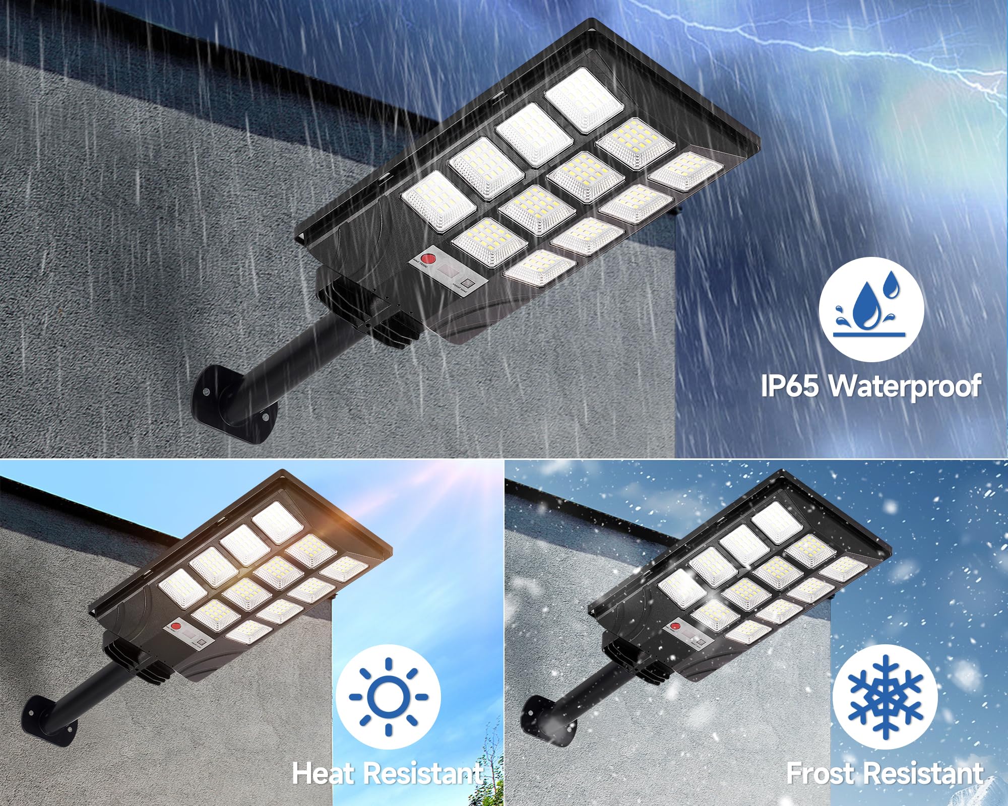 Aqraou Solar Street Lights Outdoor, IP66 Waterproof, Motion Sensor, 6500K, 4PCS, White - Dusk to Dawn Security Flood Light with Remote Control