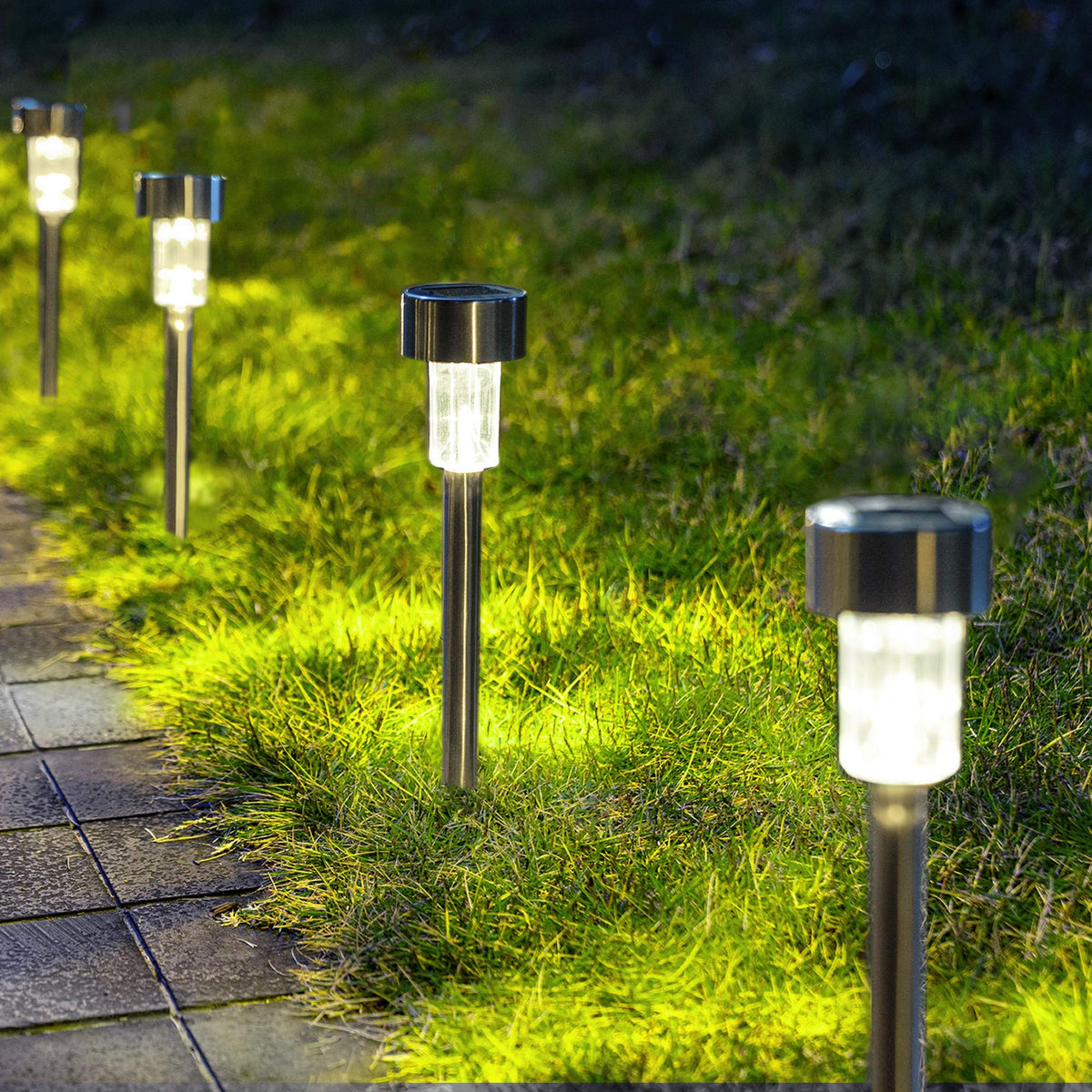 Gigalumi Solar Pathway Lights 12 Pack, Stainless Steel Ip44 Waterproof Auto On/Off Outdoor Led Pathway Landscape Solar Lights Fo