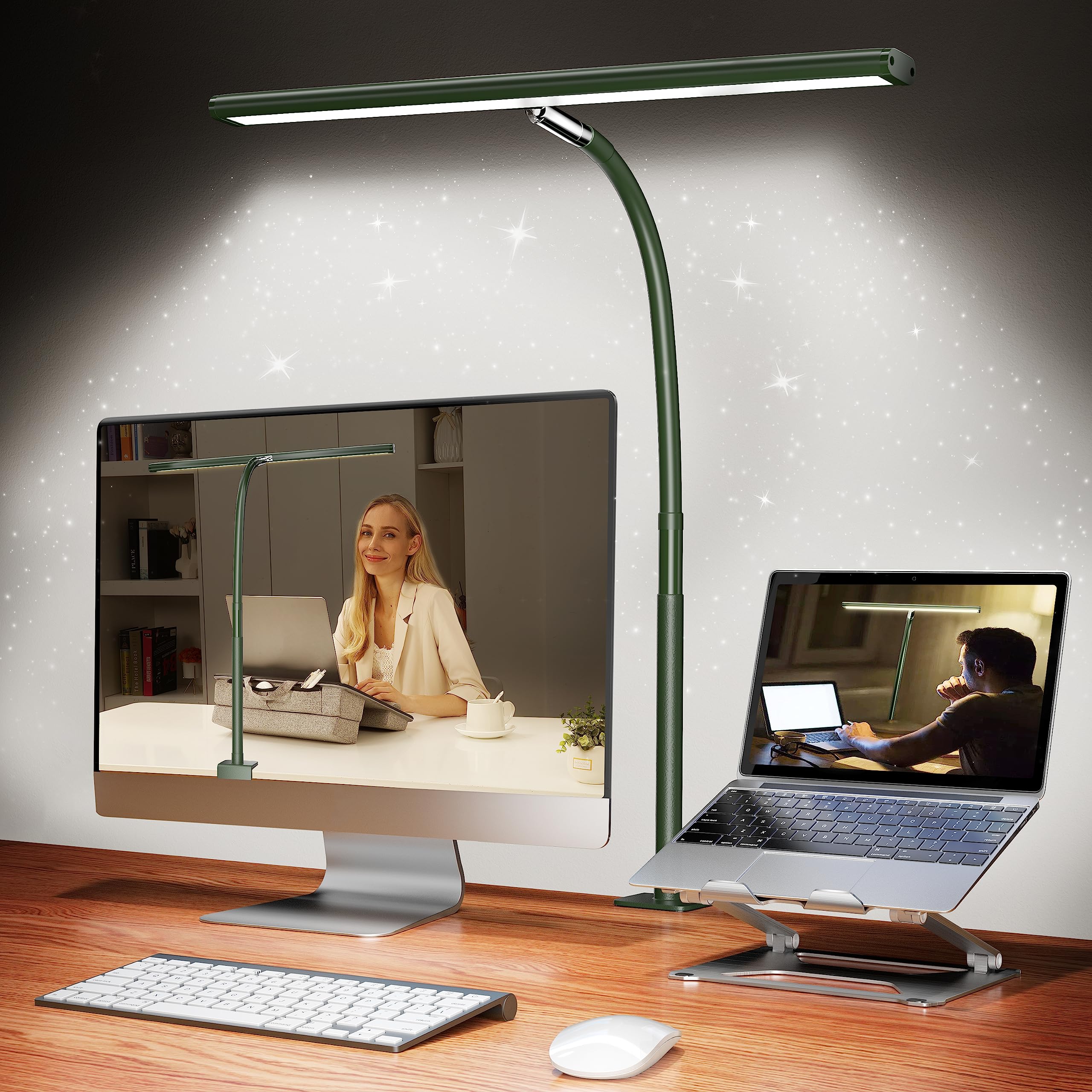 Airlonv Green Led Desk Lamp, Eye-Caring Light With Stepless Dimming & Flexible Gooseneck