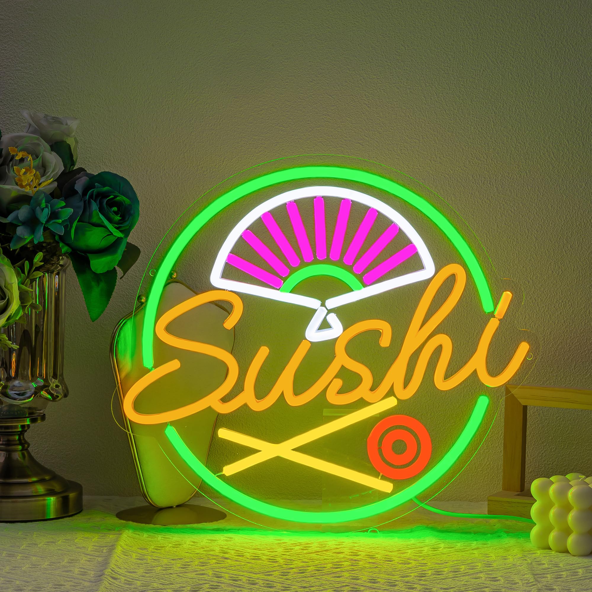 SUYUZUR Sushi Neon Sign - Colorful LED Wall Decor, USB Powered, Model SLY-07, Ideal for Japanese Restaurant, Home Bar, Kitchen, Cafe