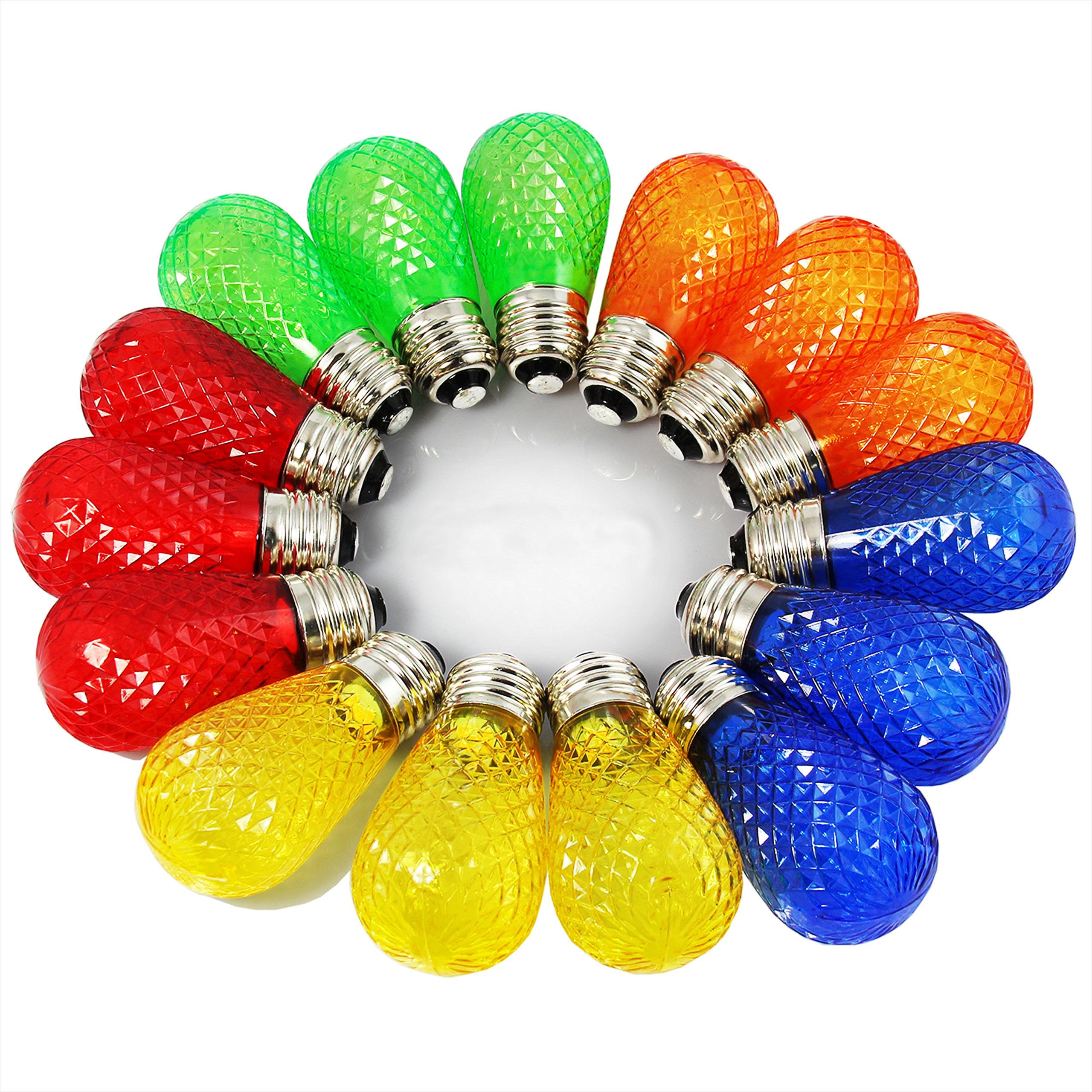 Brimax S14 Led Colored Light Bulbs With Faceted Surface Outdoor Indoor String Light Replacement Bulbs Plastic Shatterproof  E26 Base  For Christmas Halloween Party And Holiday Decor 15 Pack