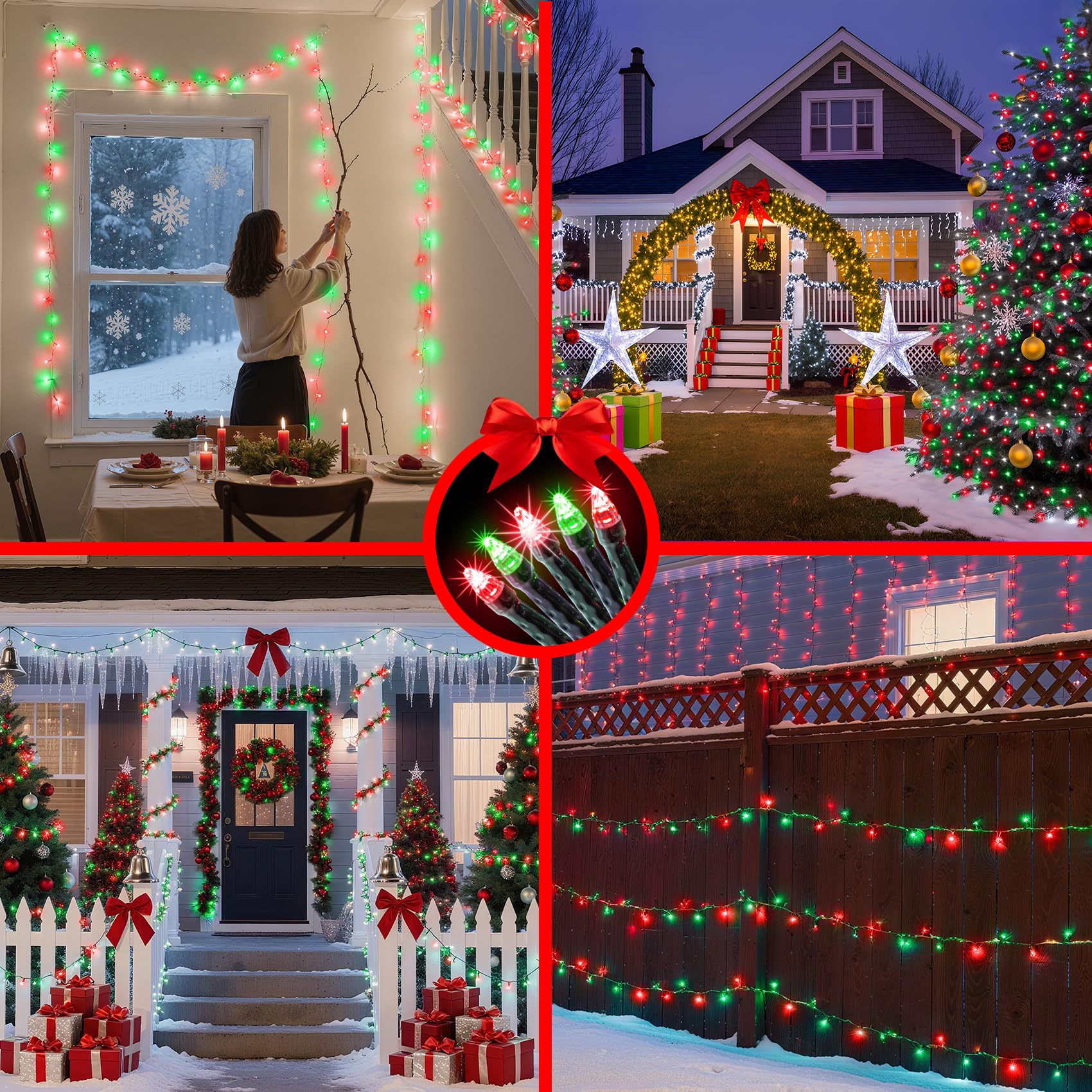 340 Led 90Ft Christmas String Lights Outdoor  12 Pro Modes And Timer Memory & Brightness  Plug In Waterproof Dark Green Wire Twinkle Light For For Xmas Yard Tree Wedding Party Decor (Red & Green)