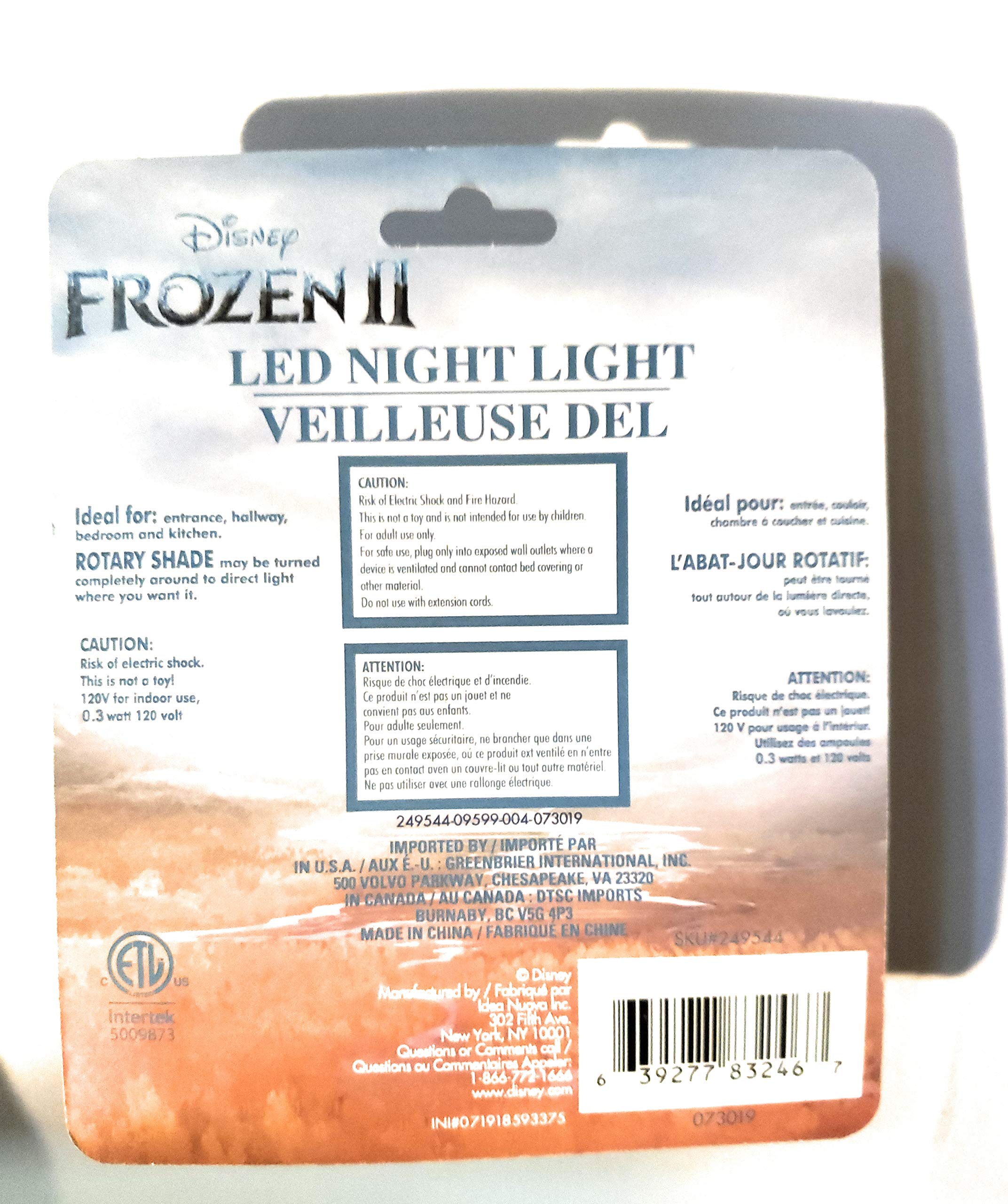 Greenbrier International Disney Frozen Ii Led Night Light,Plastic - Featuring Elsa And Anna - Enchanted Forrest Edition