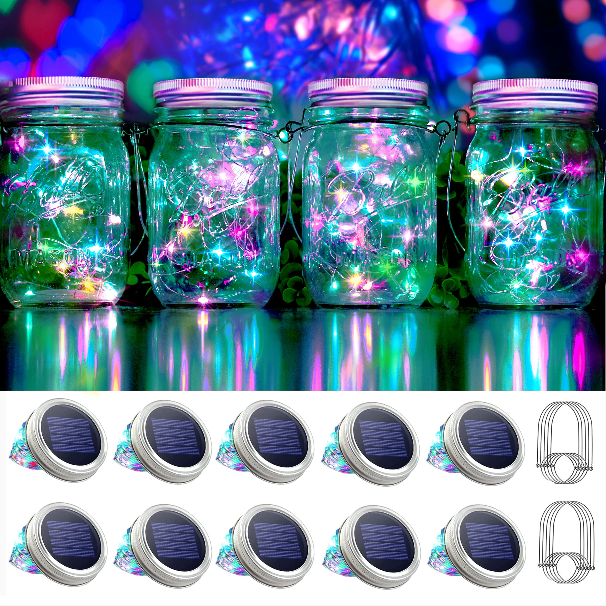 SmilingTown Solar Mason Jar Lights, 30 LED String Lights, Waterproof, Multi-colored (No Jars)