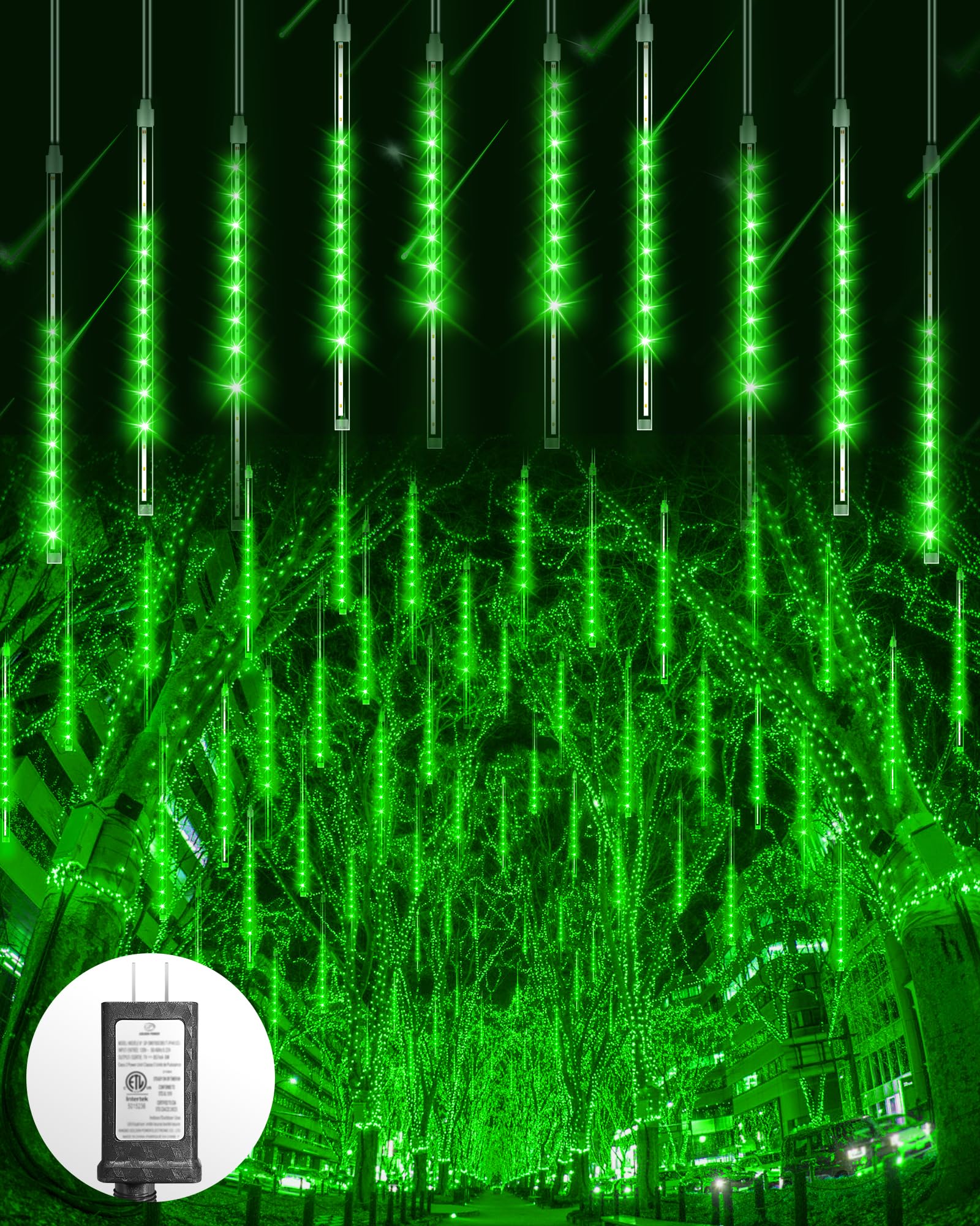 Blingstar Meteor Shower Lights Outdoor 10Tubes 16 Inch 360 LED Christmas Lights Waterproof Falling Rain Lights Plug in Dripping