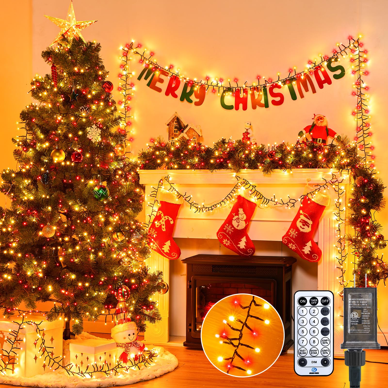 Brightown Christmas Tree Lights Outdoor Cluster Lights - 1000 LED 50 Ft Christmas Firecrackers String Lights, 12 Modes Timer Remote Waterproof Plug in Twinkle Lights for Xmas Tree, Red & Warm White