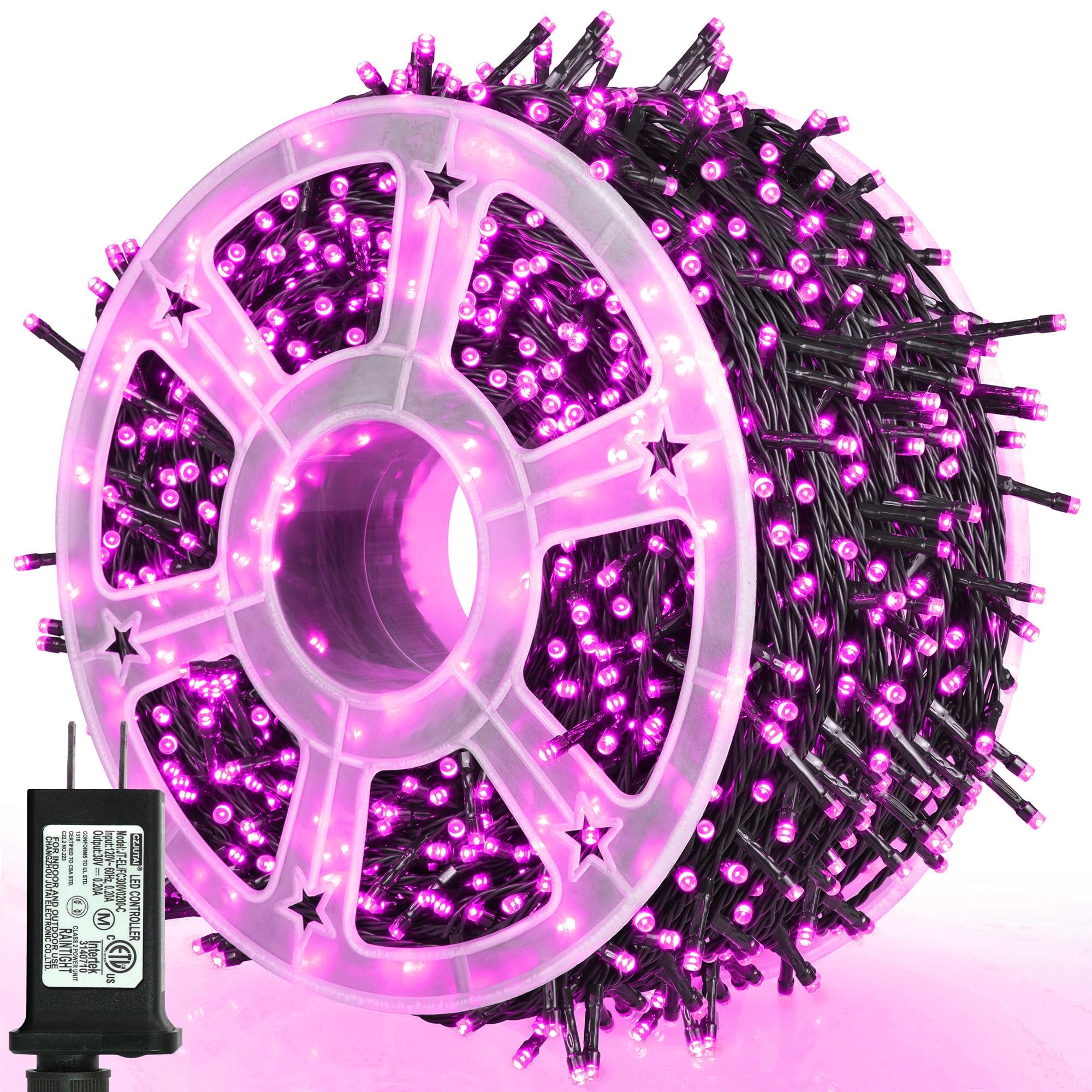 weillsnow Pink LED String Lights, 164FT, 500 Lights, 8 Modes, Waterproof for Halloween, Party, Wedding, Garden Decor, Model HB-500COI