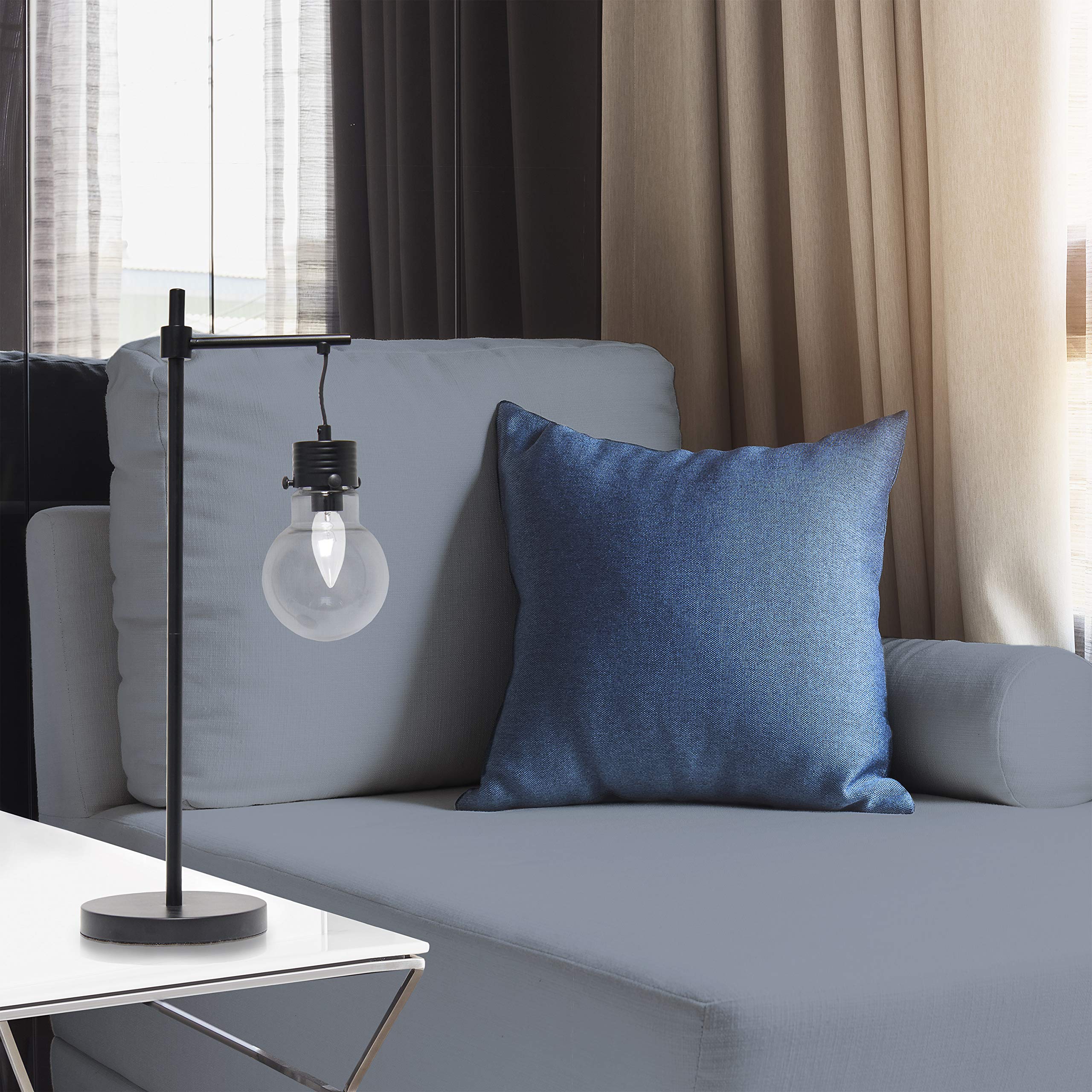 Elegant Designs LT1057-BLK Vintage Modern Edison Hanging Light Bulb Globe Table Lamp, Metal, Black