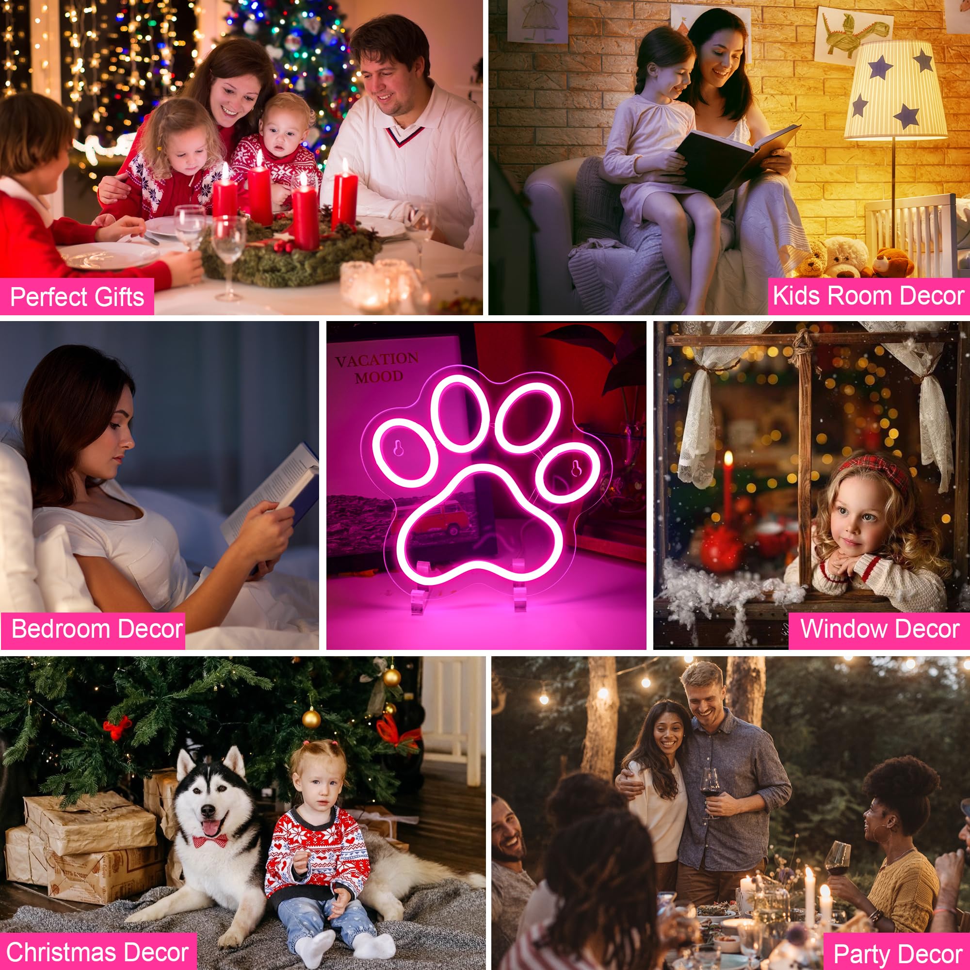 Aslanka Dog Paw Neon Led Sign  Dimmable Paw Neon Light For Wall Decor  Usb Powered Neon Light Sign For Bedroom Dog House Esthetics Wall Art-Pink