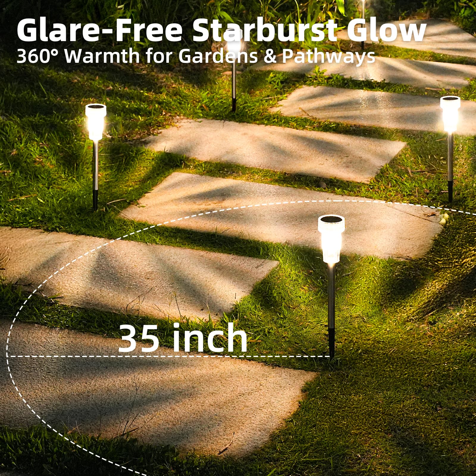 DERAYSION Solar Pathway Lights - 12 Pack, Waterproof Stainless Steel, 2700K Warm White, Model XDQ12P-57 for Garden & Walkway