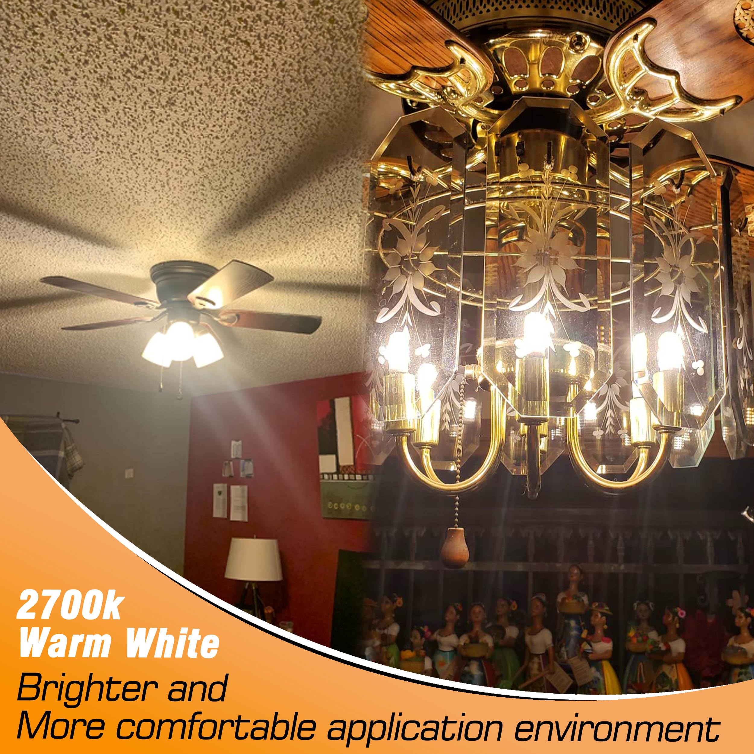 Heifymi E17 Led Ceiling Fan Light Bulb 6W (60W Halogen Equivalent) 2700K Warm White 700Lm 120V Led Intermediate Base Bulb For Ap