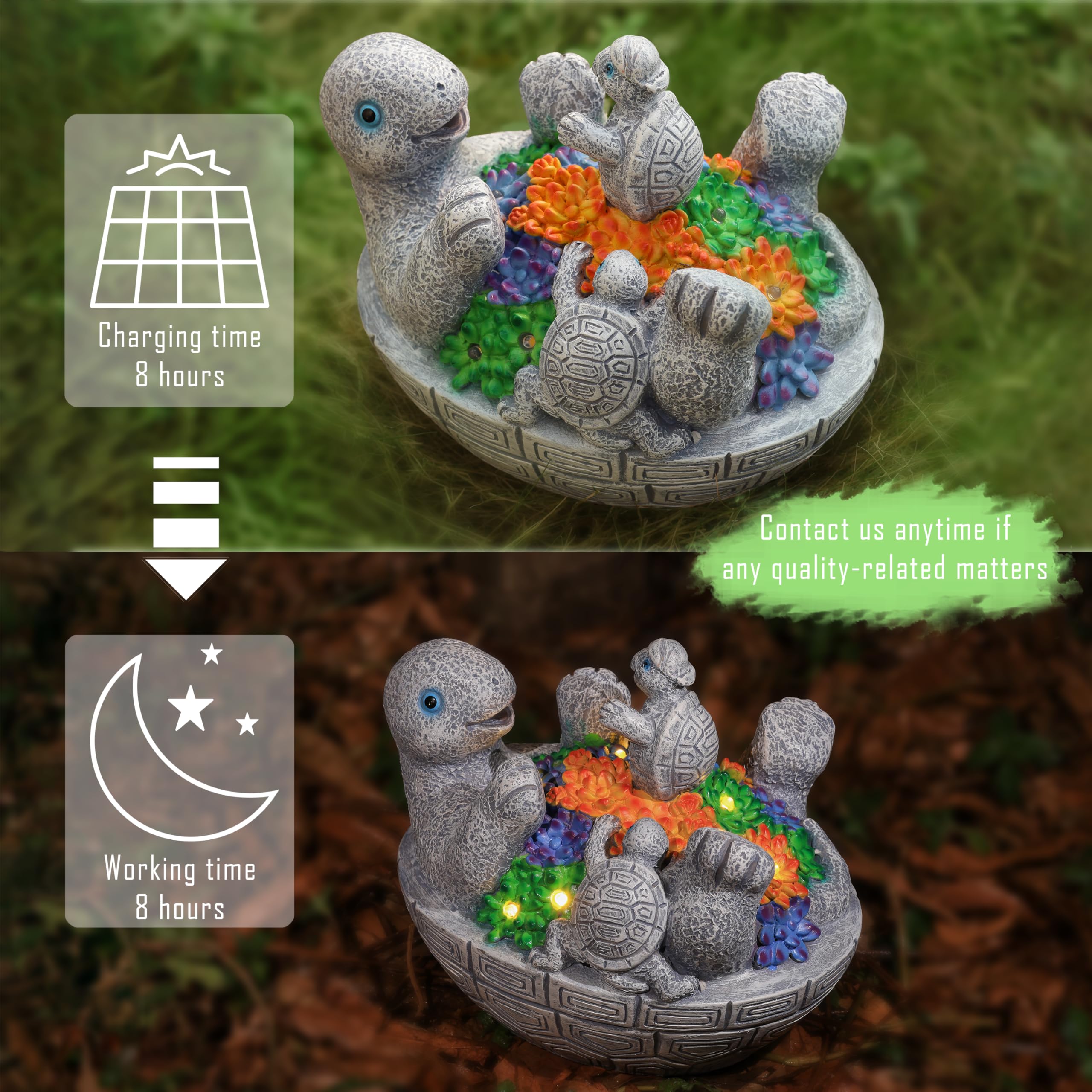 Solar Turtles For Outdoors With 8 Led Lights - Cute Turtle Statue With Baby For Yard Decorations Outdoor - Ideal For Anniversari