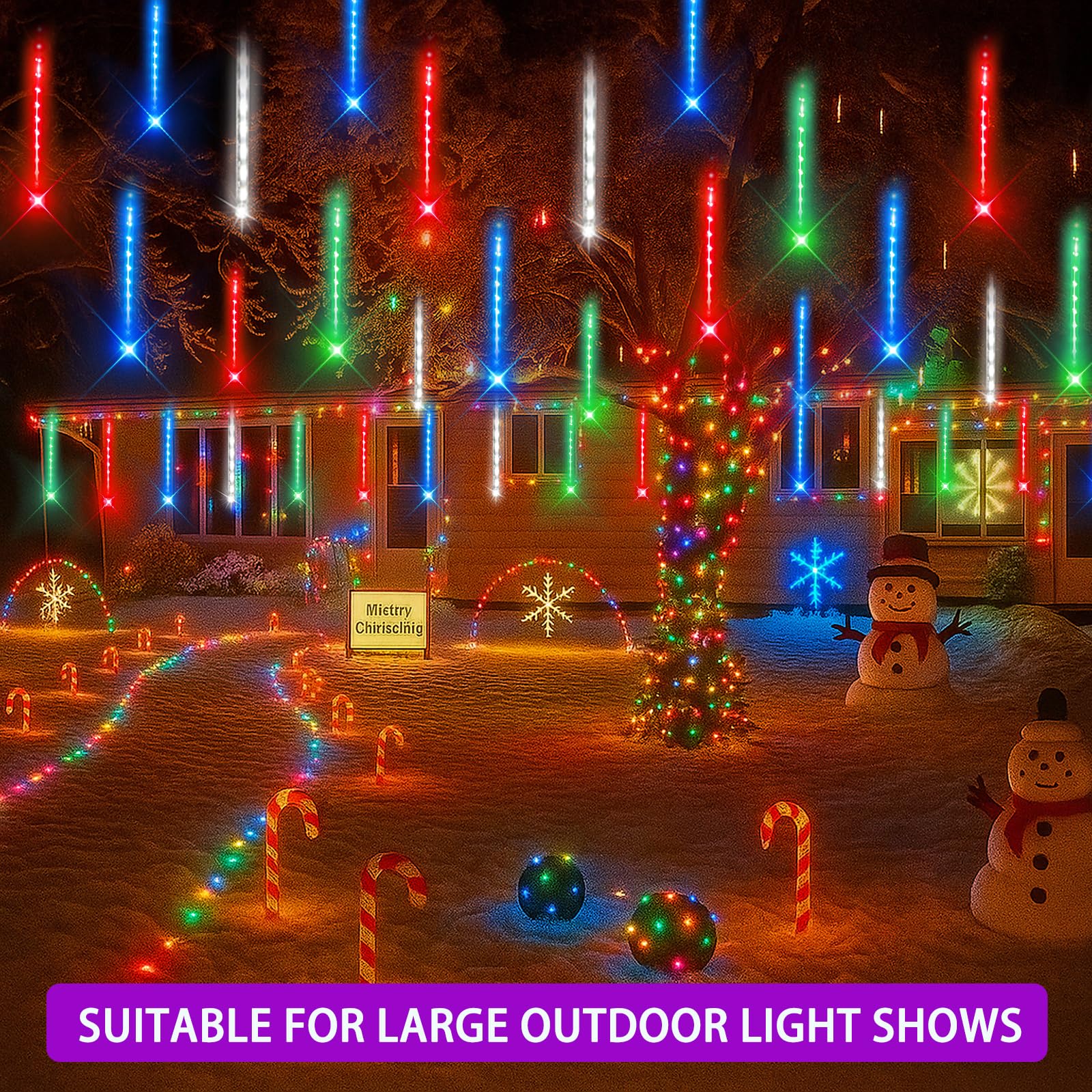 Purtuemy Meteor Shower Lights Outdoor: 40 Tube(Equivalent To 5 Sets Of 8-Tubes) Christmas Lights - Waterproof Christmas Halloween Decorations For Yard Outside Tree Roof  Multicolor
