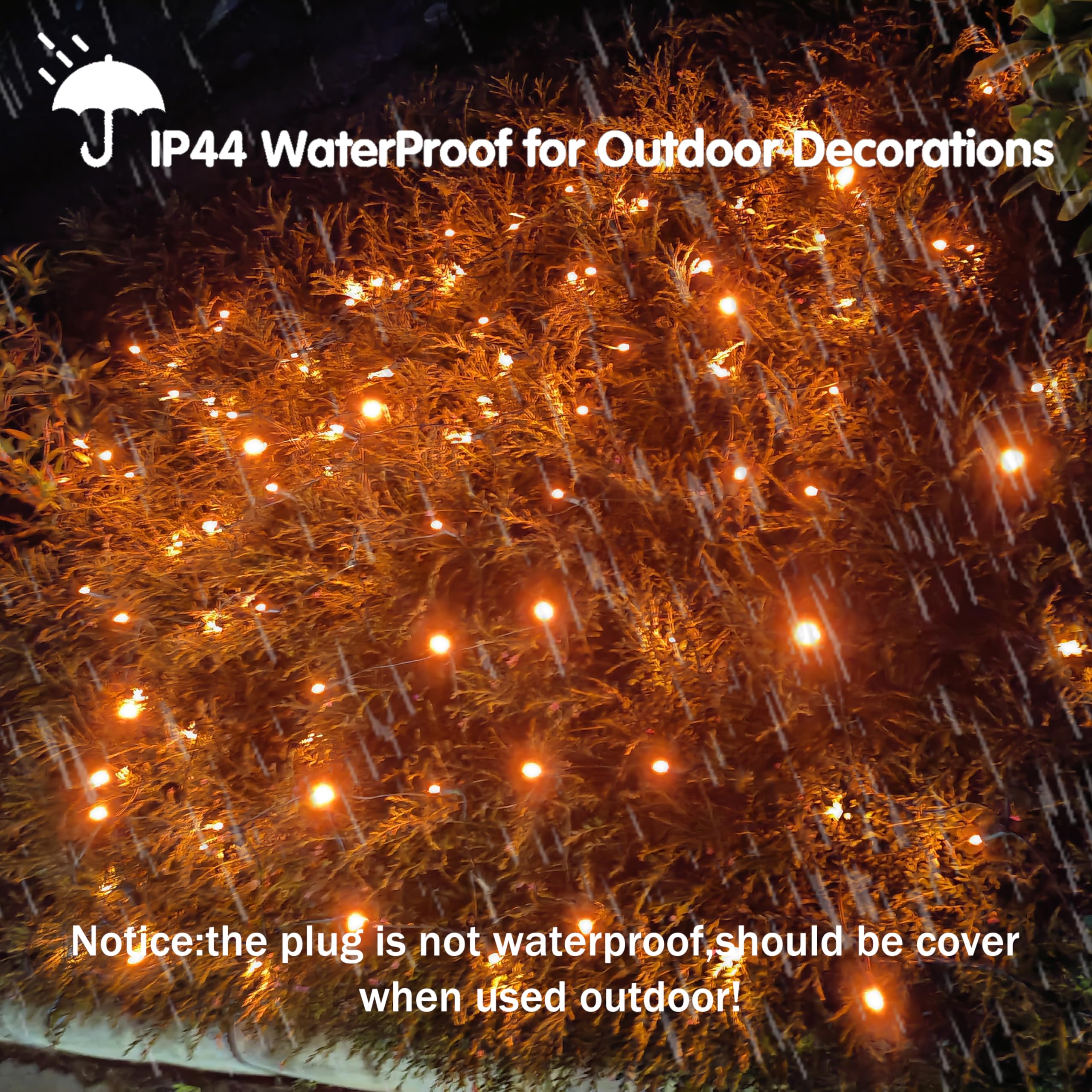 Halloween Lights Outdoor,100Led 5Ftx5Ft Orange Halloween Net Lights With Connectable, Waterproof ,Ul Certified And Durable Green Wire Design For Bushes,Shrubs,Halloween Decorations Outdoor(Orange)
