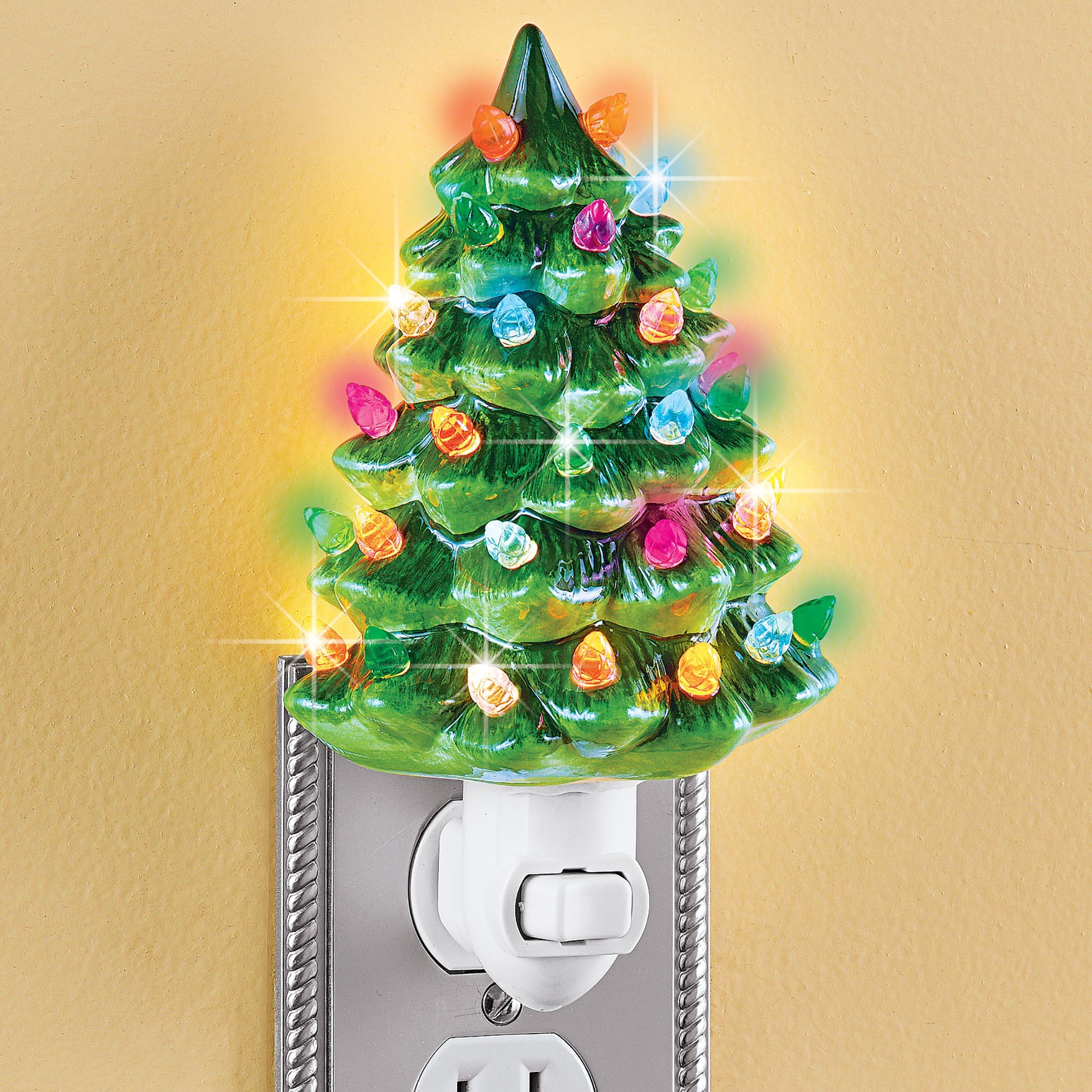 Collections Etc Ceramic Christmas Tree Night Light - 6in Green, Nostalgic Decorative Home Accent, Model PYT018