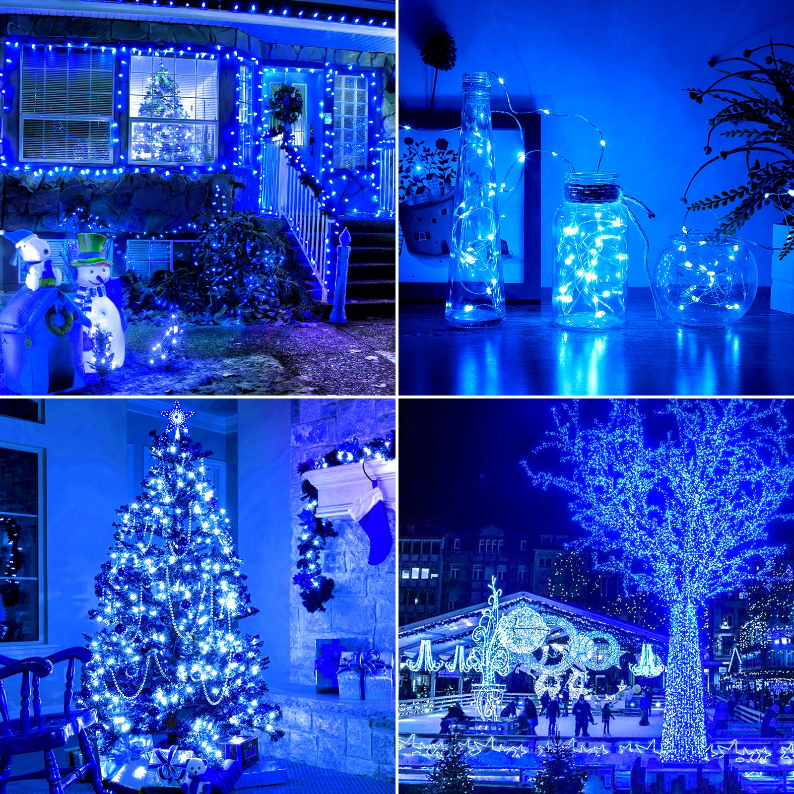 Brightever Outdoor Solar String Lights Waterproof  Solar Christmas Lights 2-Pack Total 80Ft 200Led  Twinkle Fairy Lights For Outside With 8 Lighting Modes  For Yard  Party  Halloween (Blue)