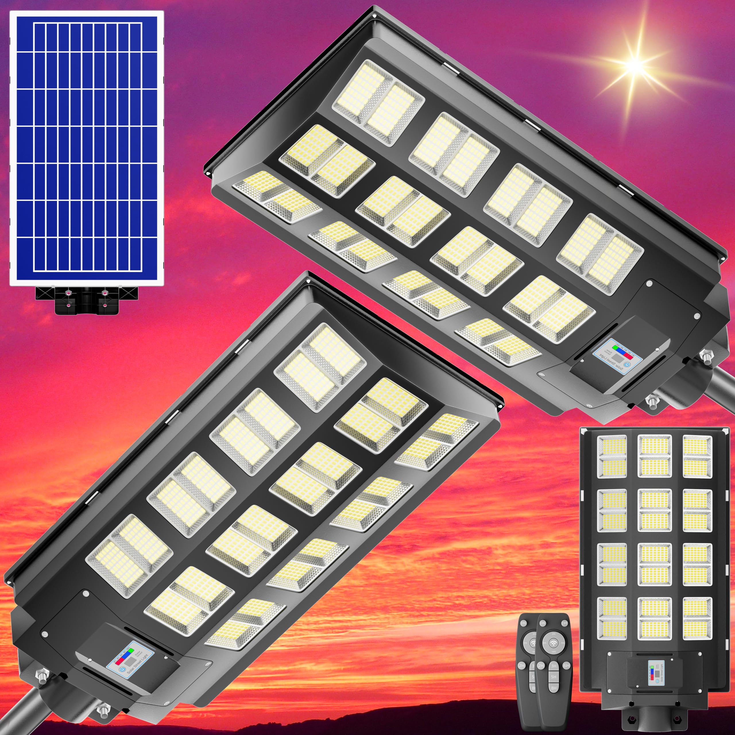 Loyoele 3200W Solar Street Lights Outdoor 240000 Lumens with Remote Control & Motion Sensor, Waterproof IP66 Dusk to Dawn Solar 