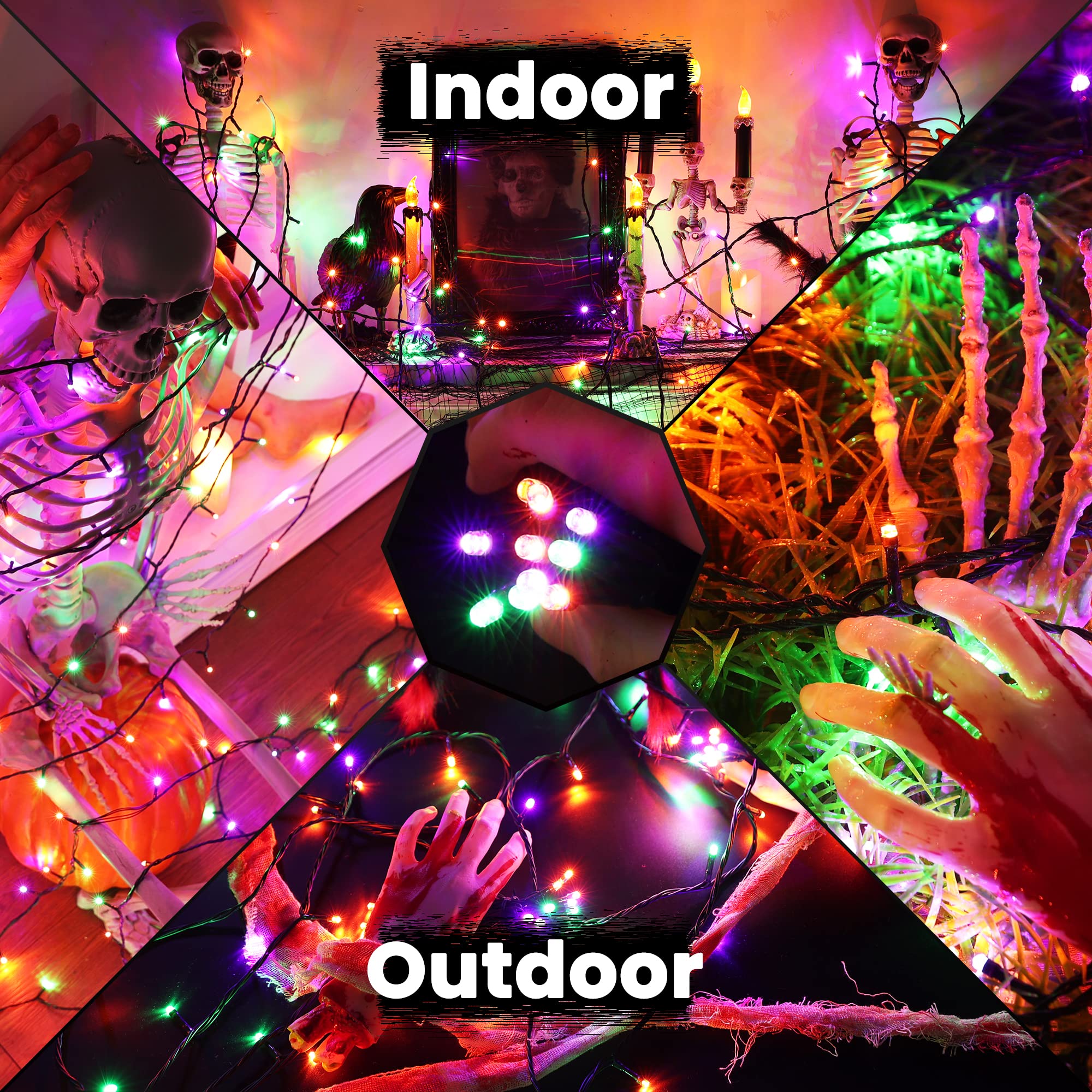 LYHOPE Halloween String Lights, 200 LED, 72ft, Battery Operated, Waterproof, Orange Purple Green, Model JJMAHBL0PG66