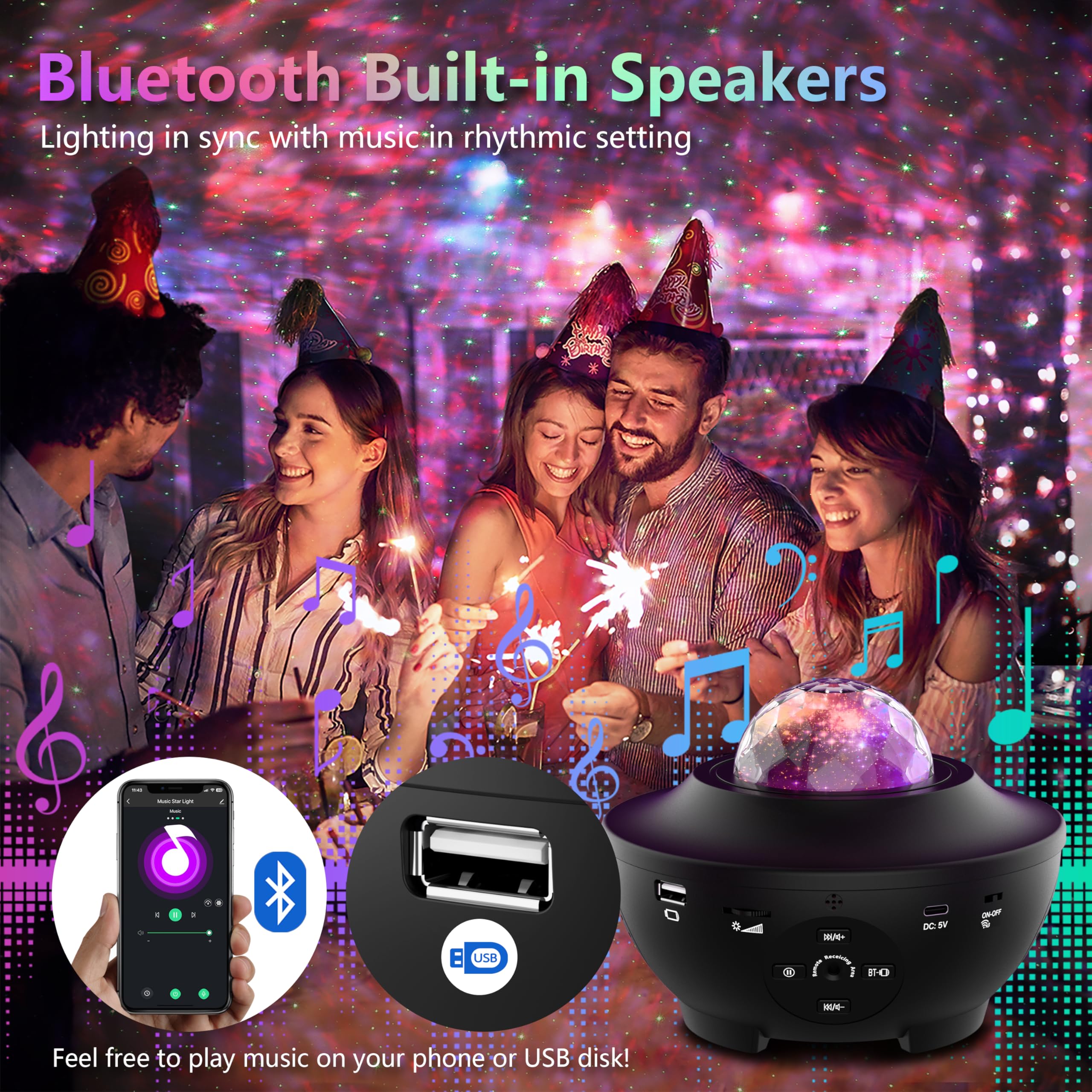 Flyeagle Galaxy Projector For Bedroom, Light Projector Star Projector Galaxy Light With Bluetooth Speaker, Timer, App & Remote Control For Kids