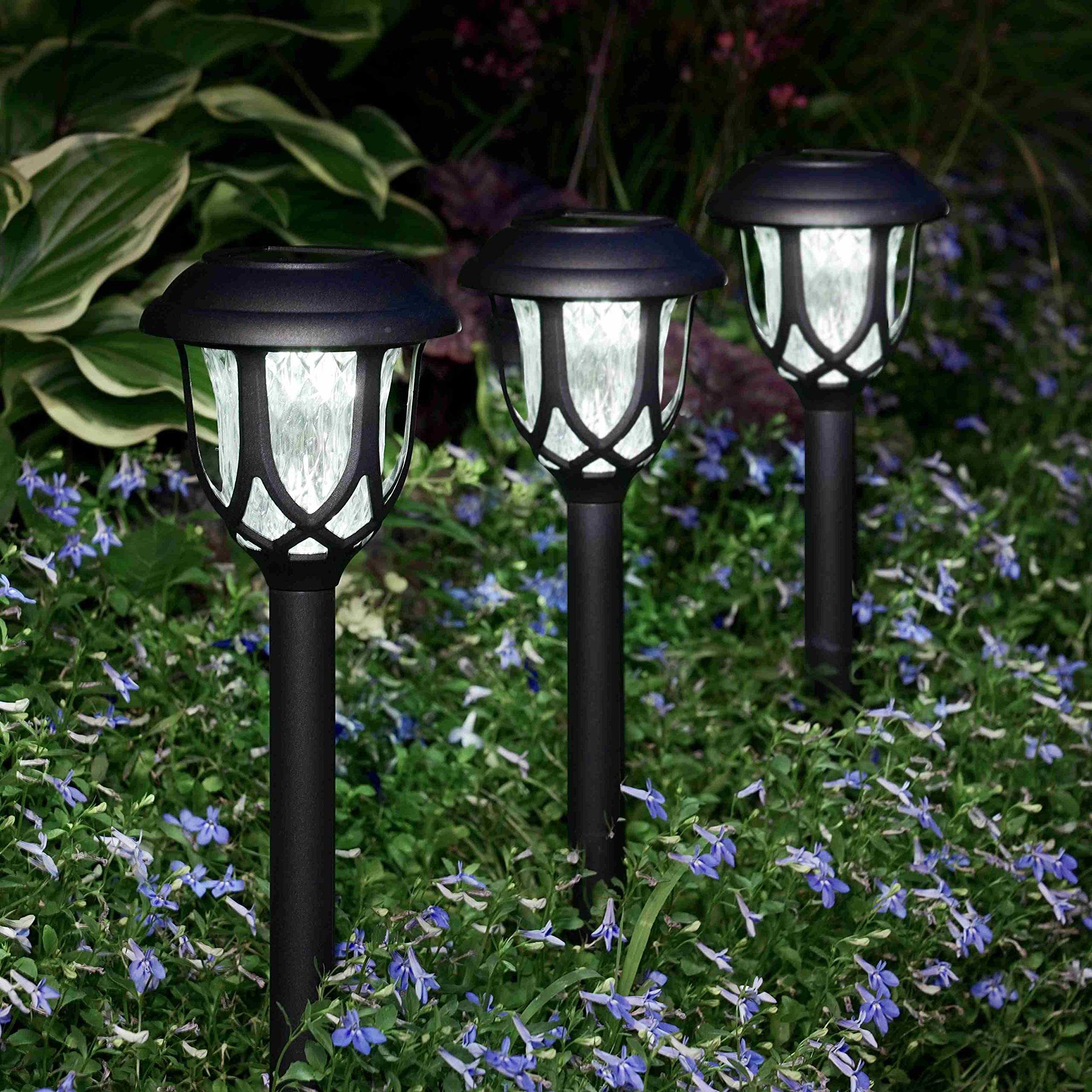 EXCMARK Solar Pathway Lights - 10 Pack, Solar Powered, Black, Cool White, Outdoor Decorative Garden Yard Lights for Walkway and Driveway