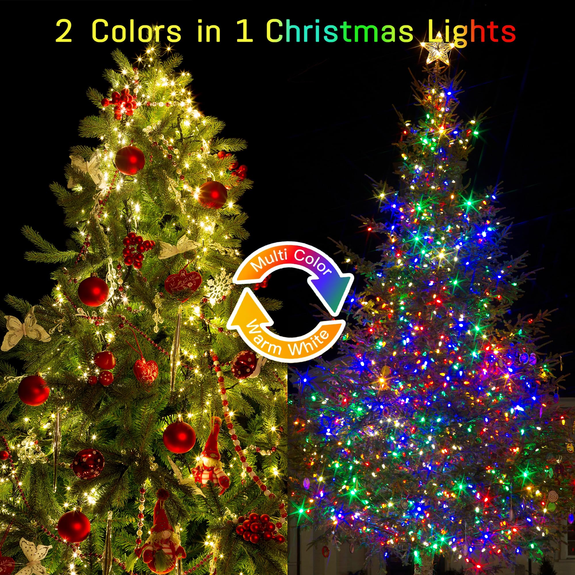 Christmas Lights Outdoor, 1000 Led 344Ft Fairy String Lights 2 Colors In 1 Plug In Waterproof With Remote, 11 Modes With Timer F