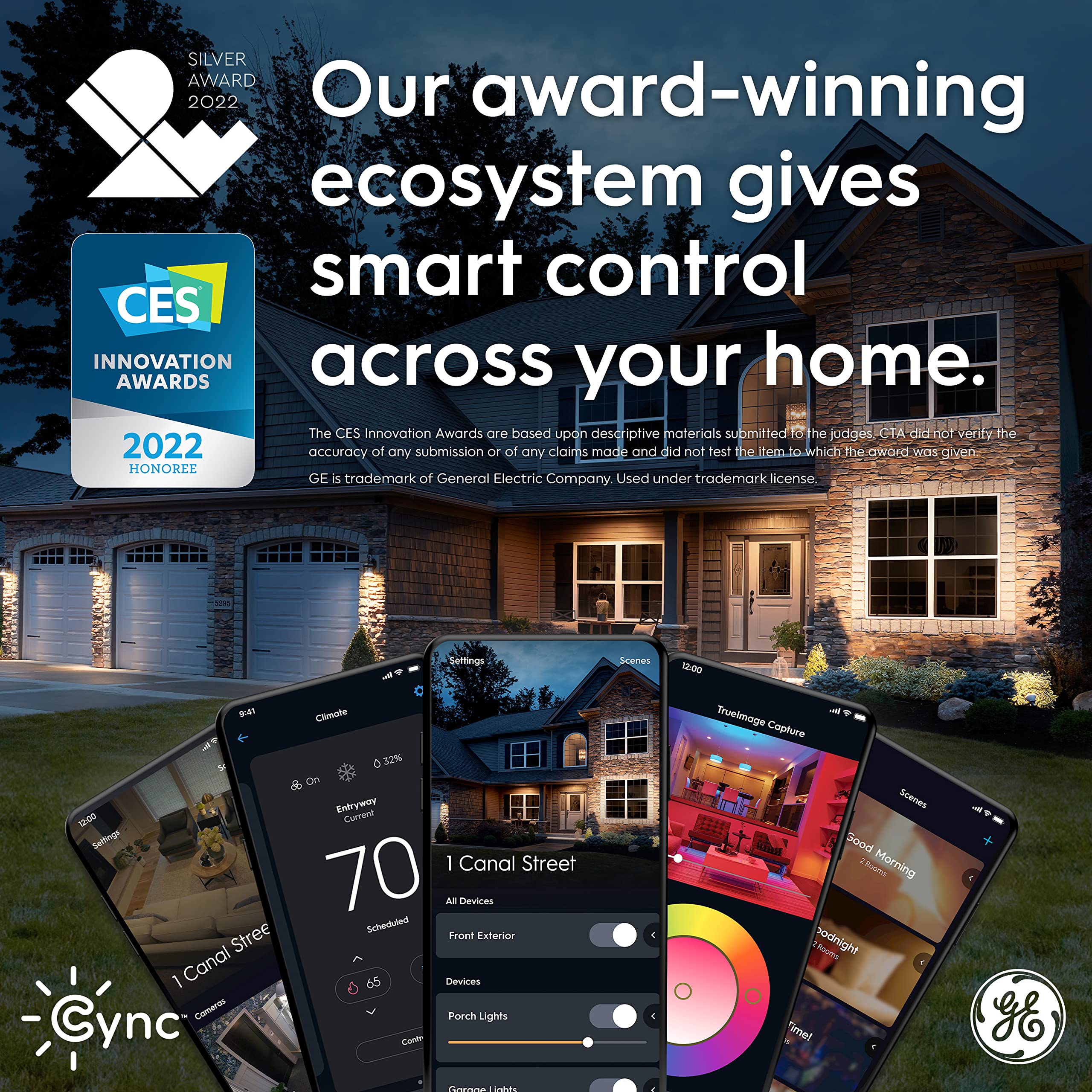 Ge Cync Smart Remote, Wire-Free, Battery-Powered, White Tones Control, Bluetooth Remote