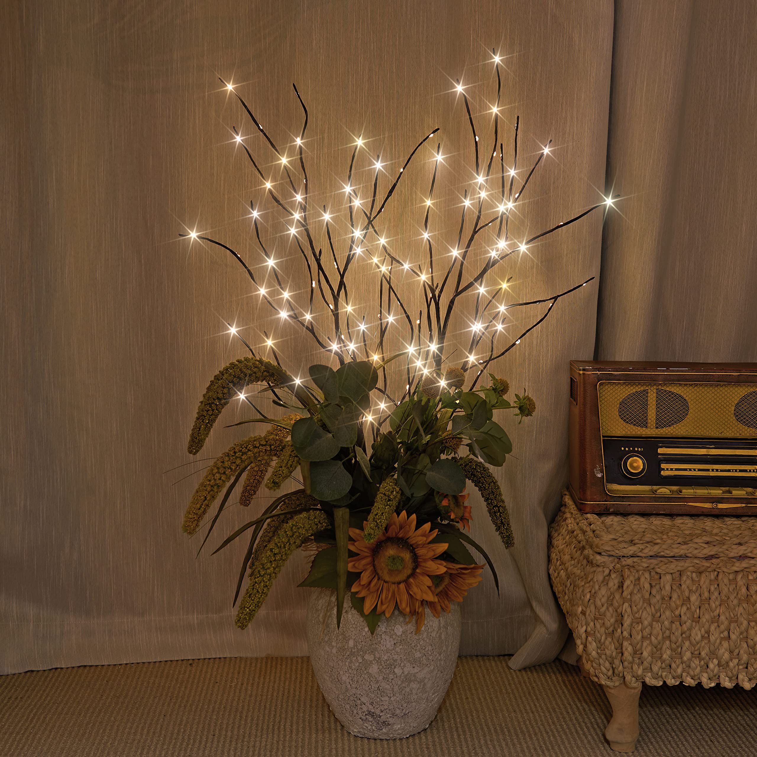 LIGHTSHARE Lighted Willow Branch with 120 Mini LED Lights 32IN Brown Natural Fibers for Indoor Outdoor Decoration