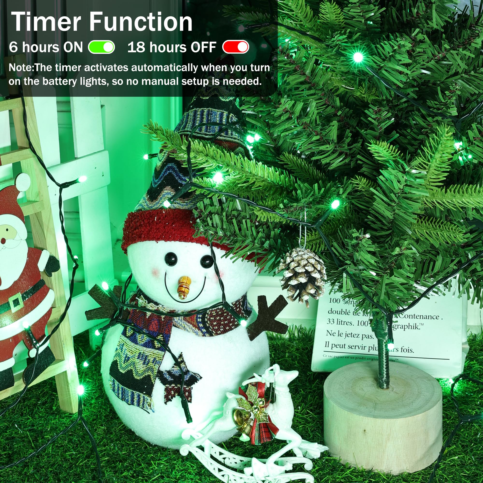 Lomotech Battery Operated Christmas Lights - 4 Pack Total 66Ft 200Leds String Lights 8 Modes Waterproof With Timer For Home  Garden  Party  Holiday  Tree Decoration (Green Wire  Green)