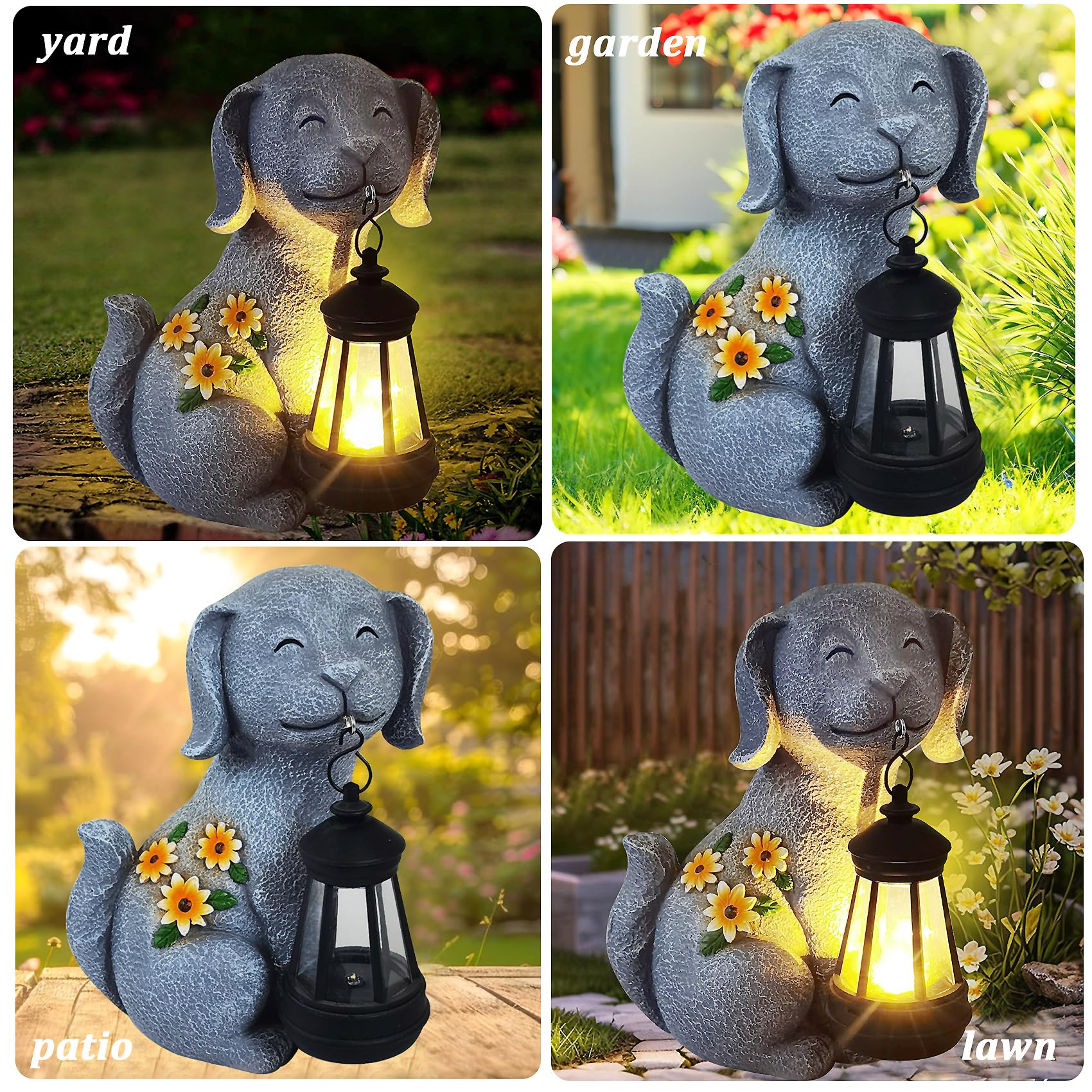 TSTGEE Solar Dog Garden Statues with Lantern Lights - Gray Outdoor Decor for Yard, Patio, and Garden - Perfect Gifts for Dog Lovers