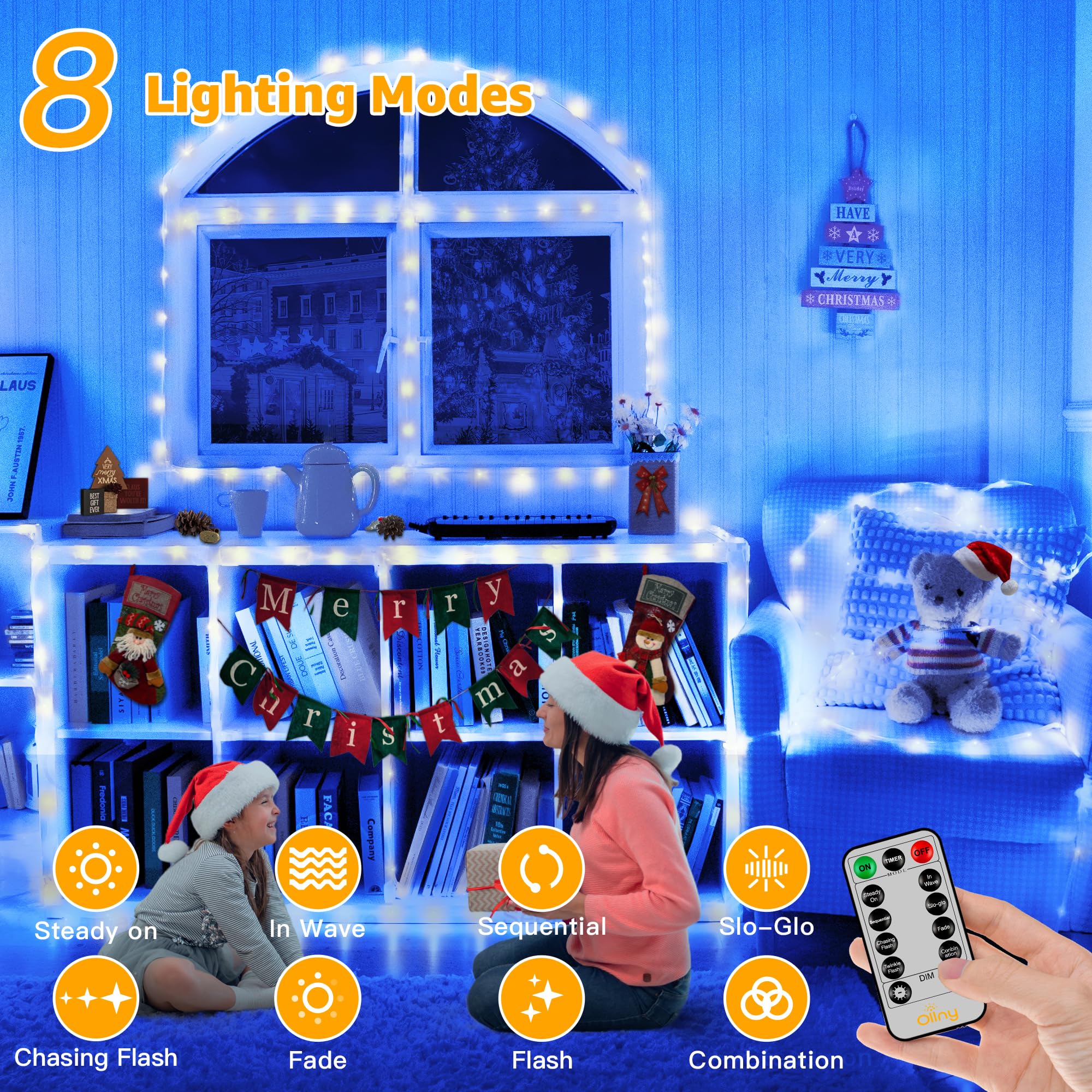 Ollny Rope Lights 33Ft 100 Led, Usb Multicolor String Lights With Remote, 8 Modes Ip68 Waterproof Timer Fairys Lights For Indoor Outdoor Bedroom House Party Christmas Decorations