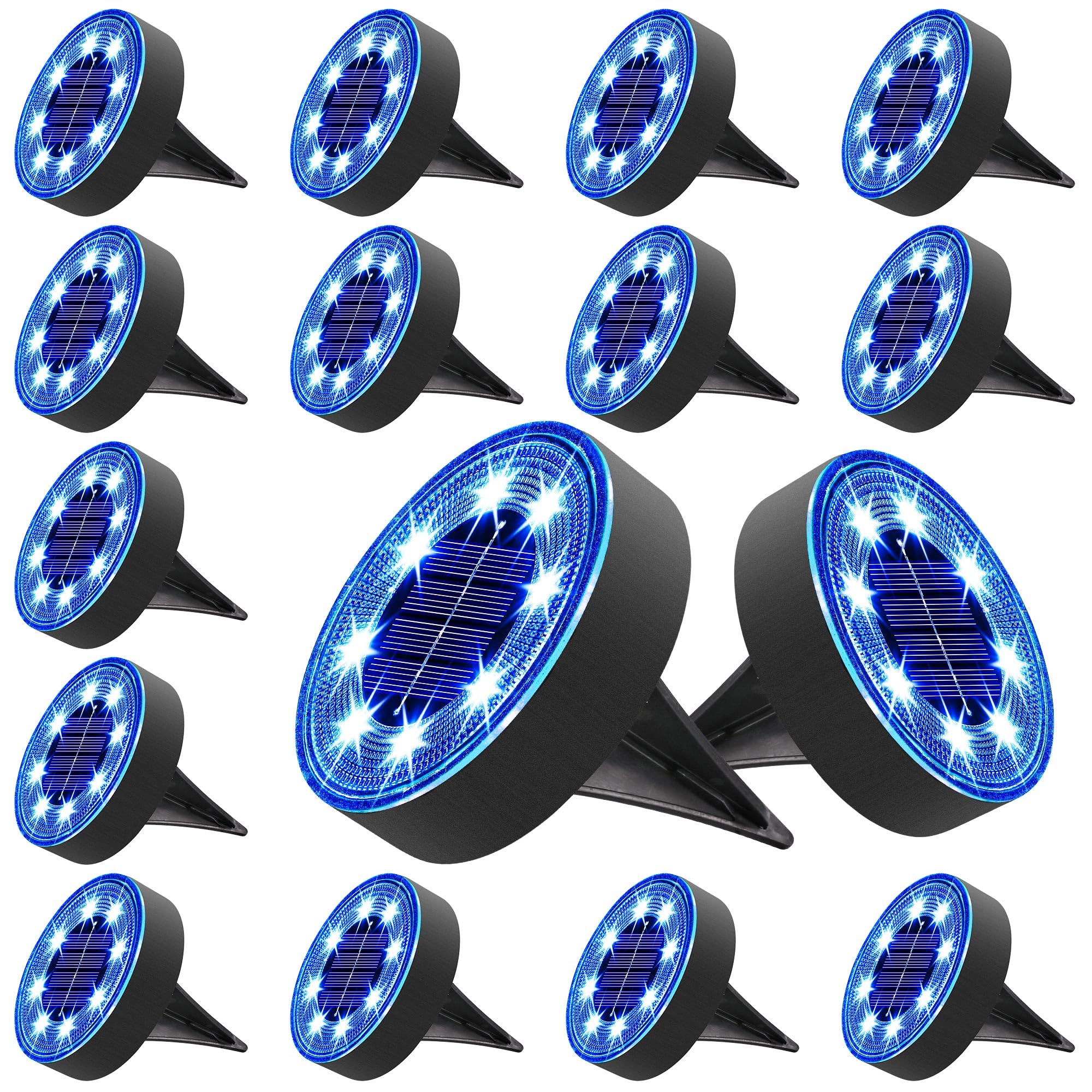 Joomer Solar Ground Lights, 16 Pack, IP68 Waterproof, 8 LED Disc Lights for Outdoor Patio, Pathway, Lawn, Driveway, Blue