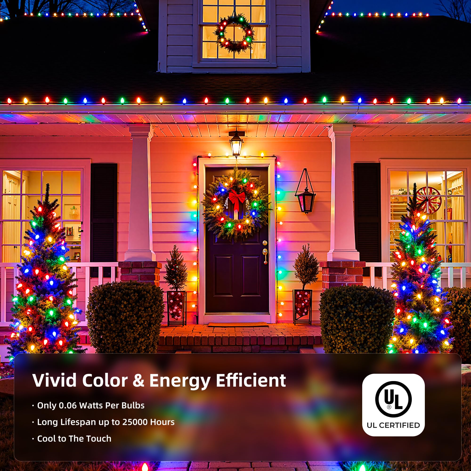 Brightown C9 LED Christmas Lights, 97ft, 150 Waterproof Multicolor String Lights, Vintage Outdoor Decorations, Model 5-150/3F/C-033
