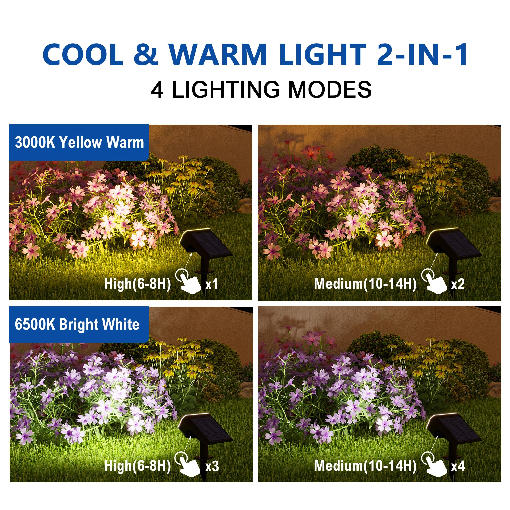 JEJOT Solar Spot Lights - 6 Pack, IP65 Waterproof, 2CCT (3000K/6500K), Super Bright LED, 4 Lighting Modes, Acrylonitrile