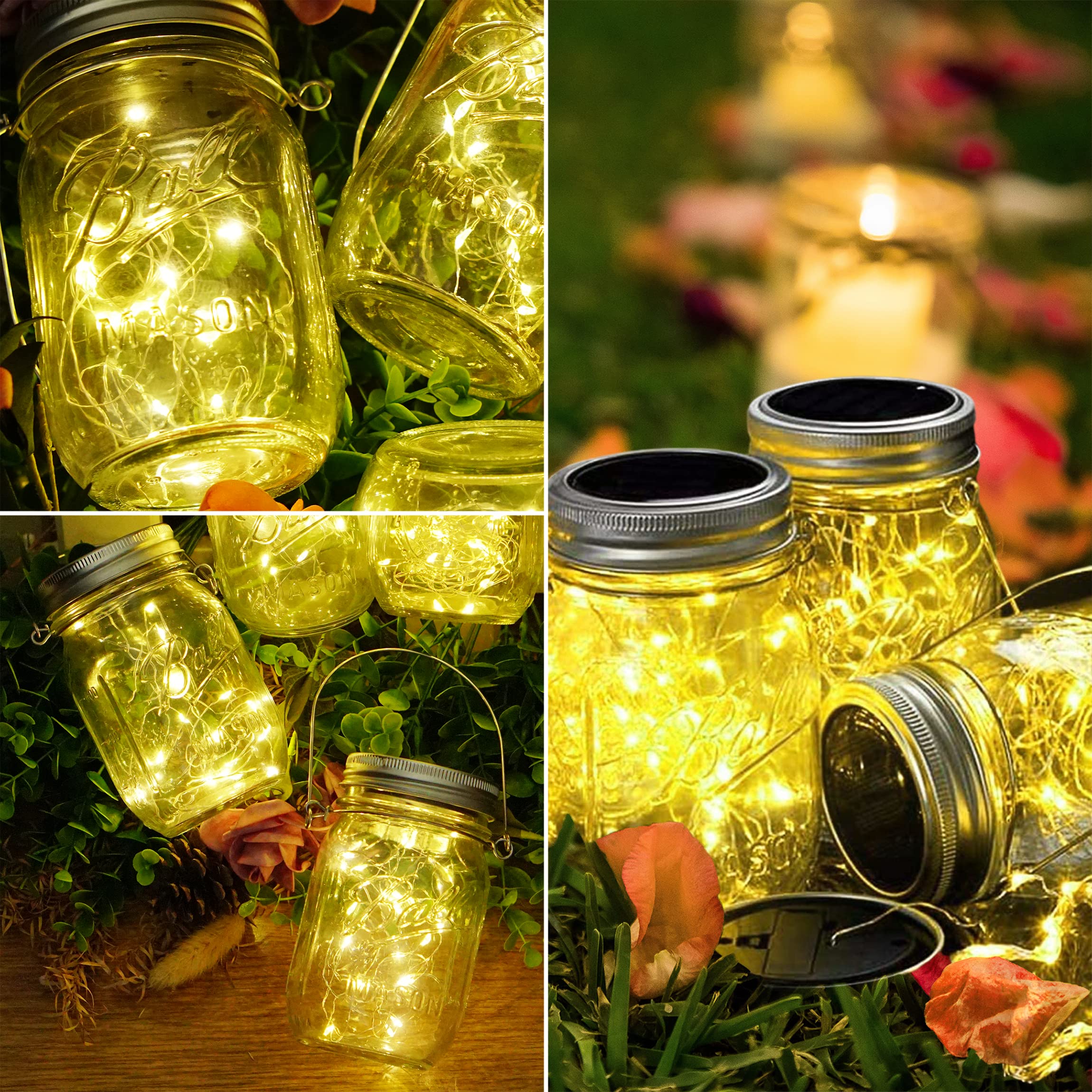 Smilingtown 10 Pack 30 Led Solar Mason Jar Lid String Lights,Fairy Lights Including 10 Pcs Hangers,For Indoor Outdoor Wedding Pa