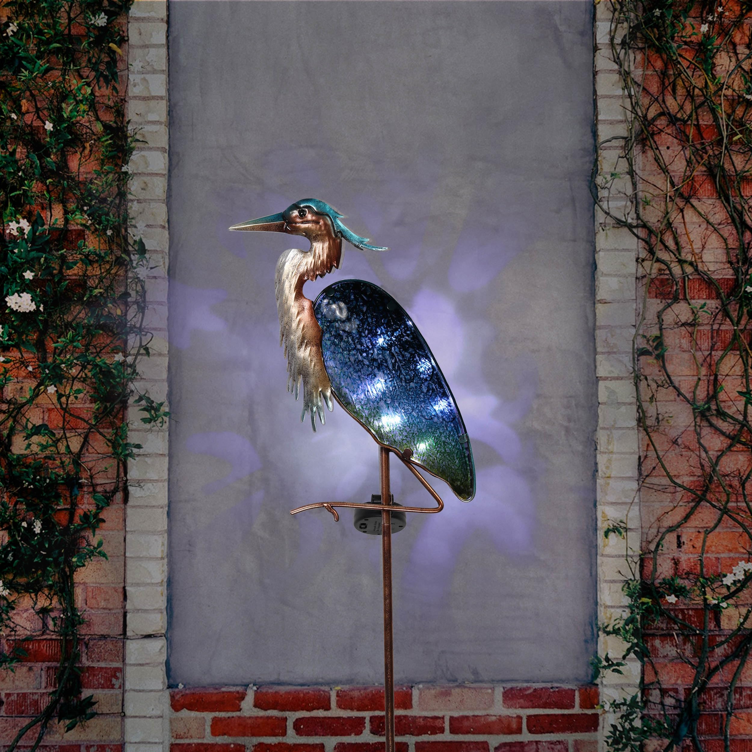 Teresa'S Collections Blue Heron Solar Lights - 42&quot; Glass Garden Decor For Outdoor Yard Art