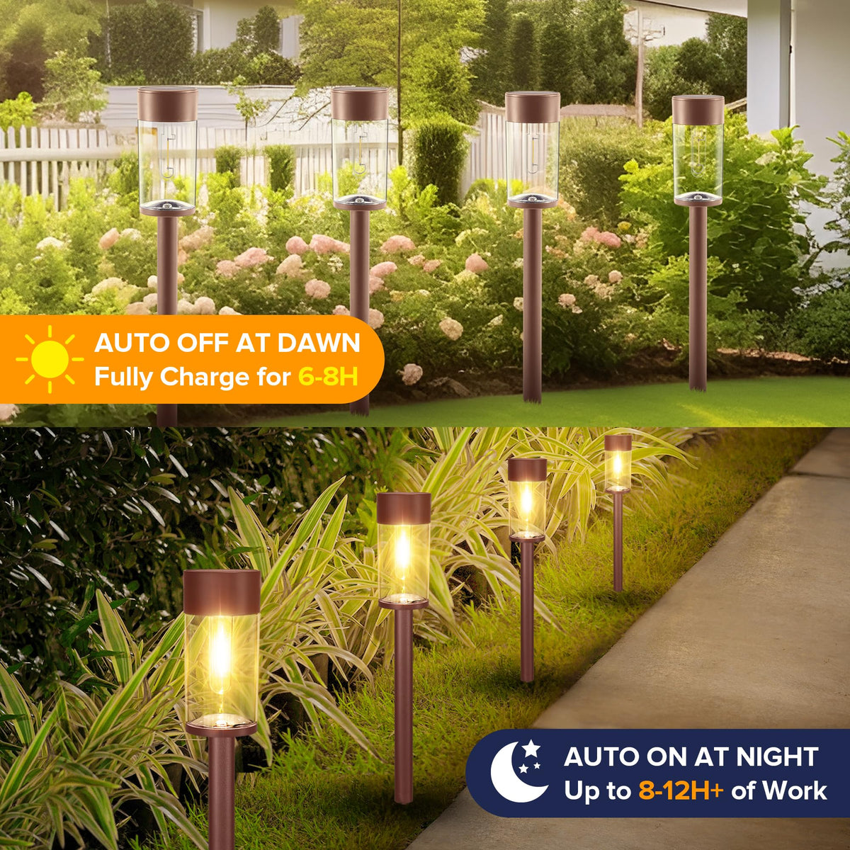 Ume 8 Pack Solar Pathway Lights Outdoor Bright Solar Garden Lights Wit –  Lightsdaddy, image size:1200x1200