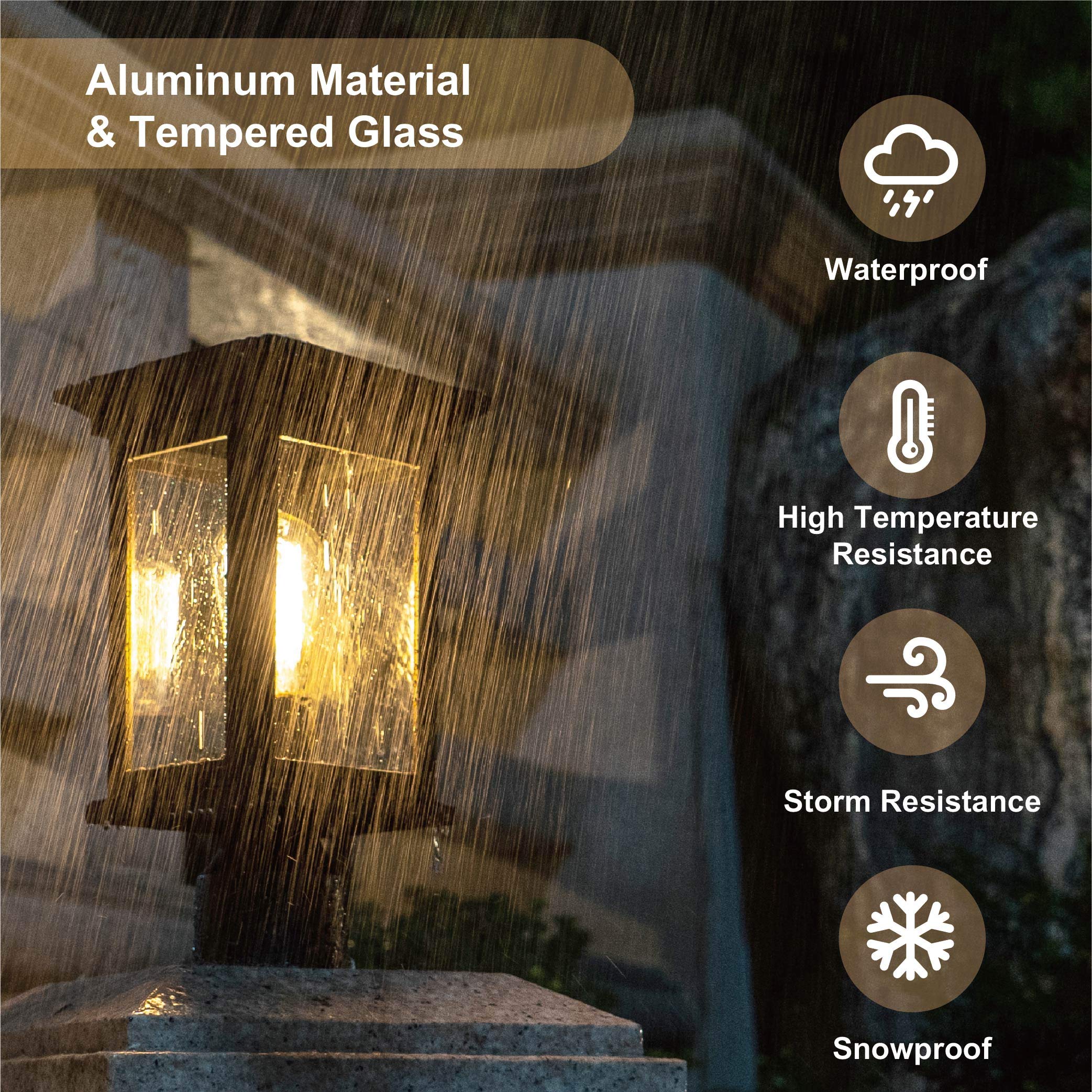 Jetima Outdoor Post Light - Waterproof Lantern with Tempered Glass, Oil Rubbed Bronze Finish, Ideal for Patio, Garden, and Pathway