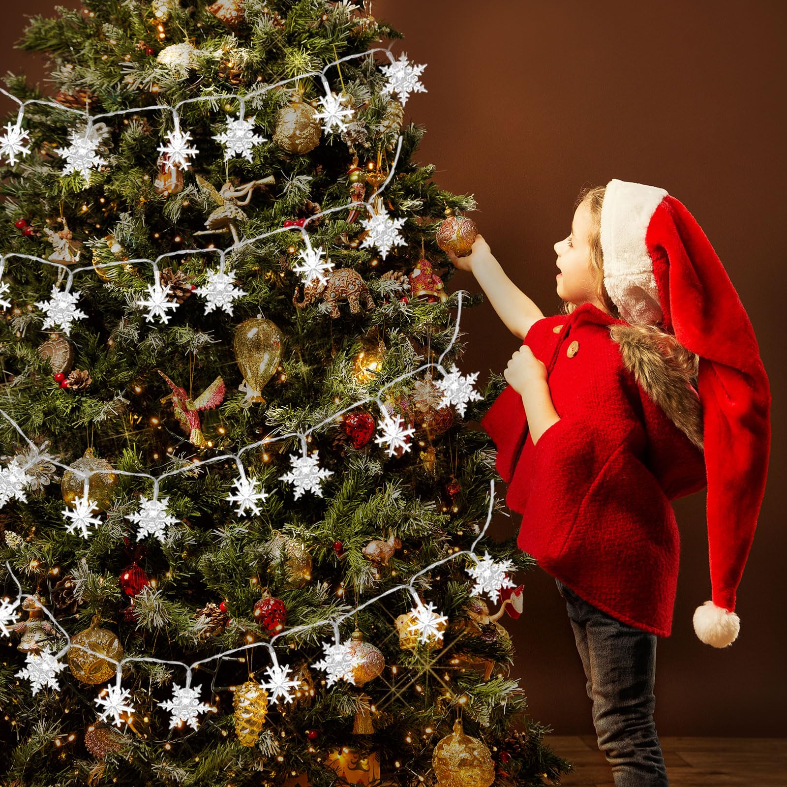 Lynumtw Christmas Snowflake Lights, 20 FT 40 LED, Battery Operated, Cool White, Waterproof, Remote, 8 Modes
