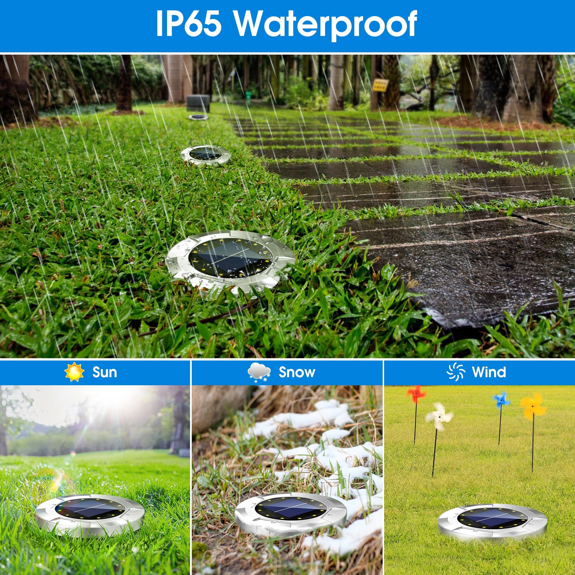 Biling Solar Ground Lights, (12 Leds /8 Pack) Outdoor Waterproof Solar Garden Lights For Pathway Outdoor In-Ground Lawn Yard Dec