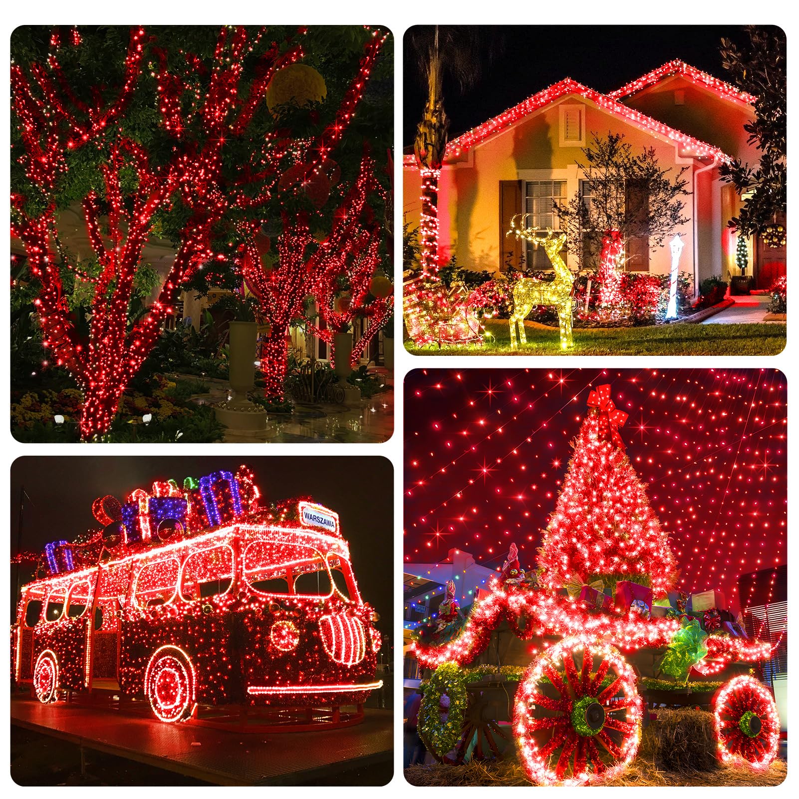 KNONEW 1000 LED Christmas String Lights, 403FT Green Wire, Waterproof, 8 Modes, Red, Model KN-1000-LIG168-01