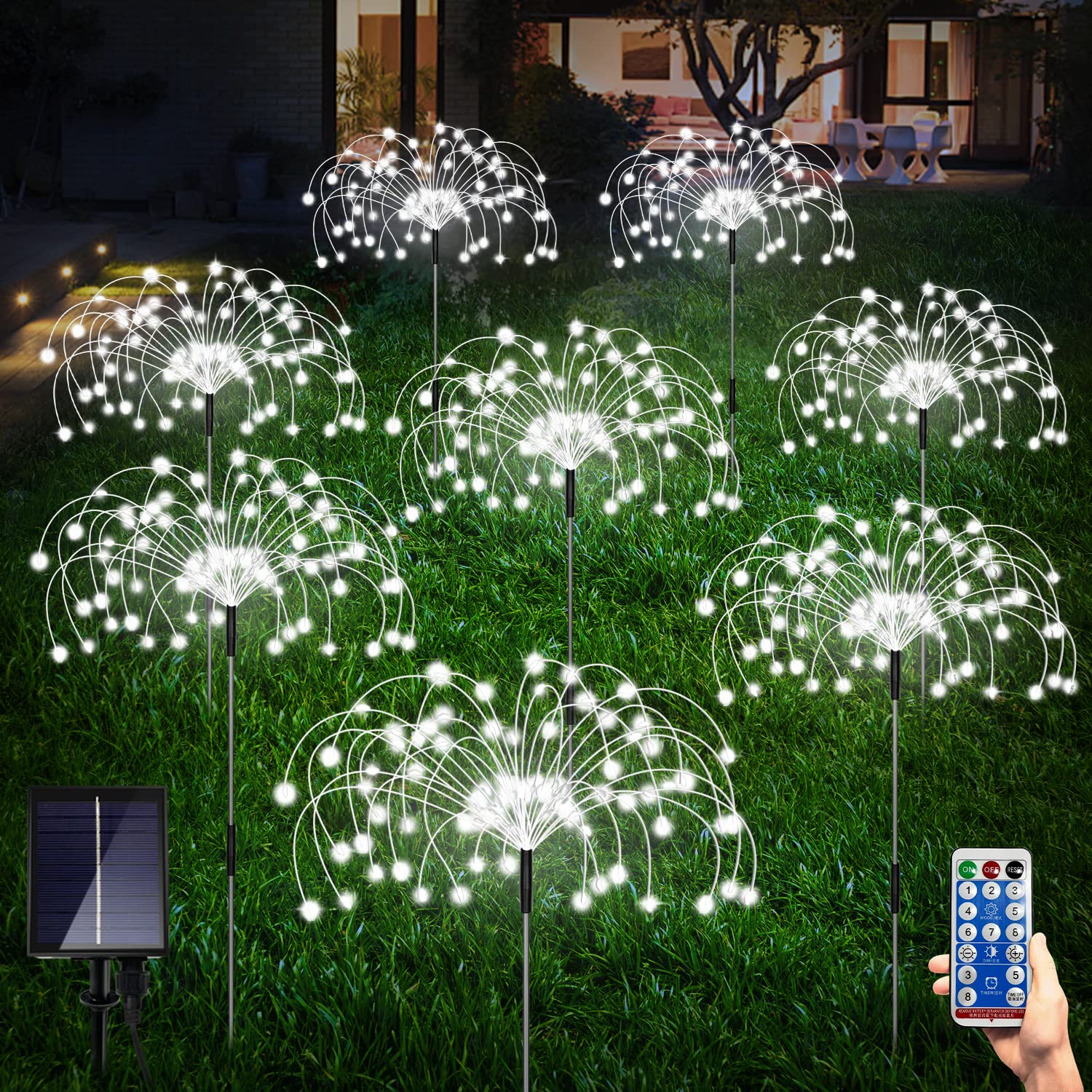 8 Pack Outdoor Solar Garden Lights, Firework Lights Solar Powered 8 Modes, Solar Landscape Lamp Outside Decor with Remote Control,120 LED Waterproof DIY String Lights for Yard Pathway Decoration