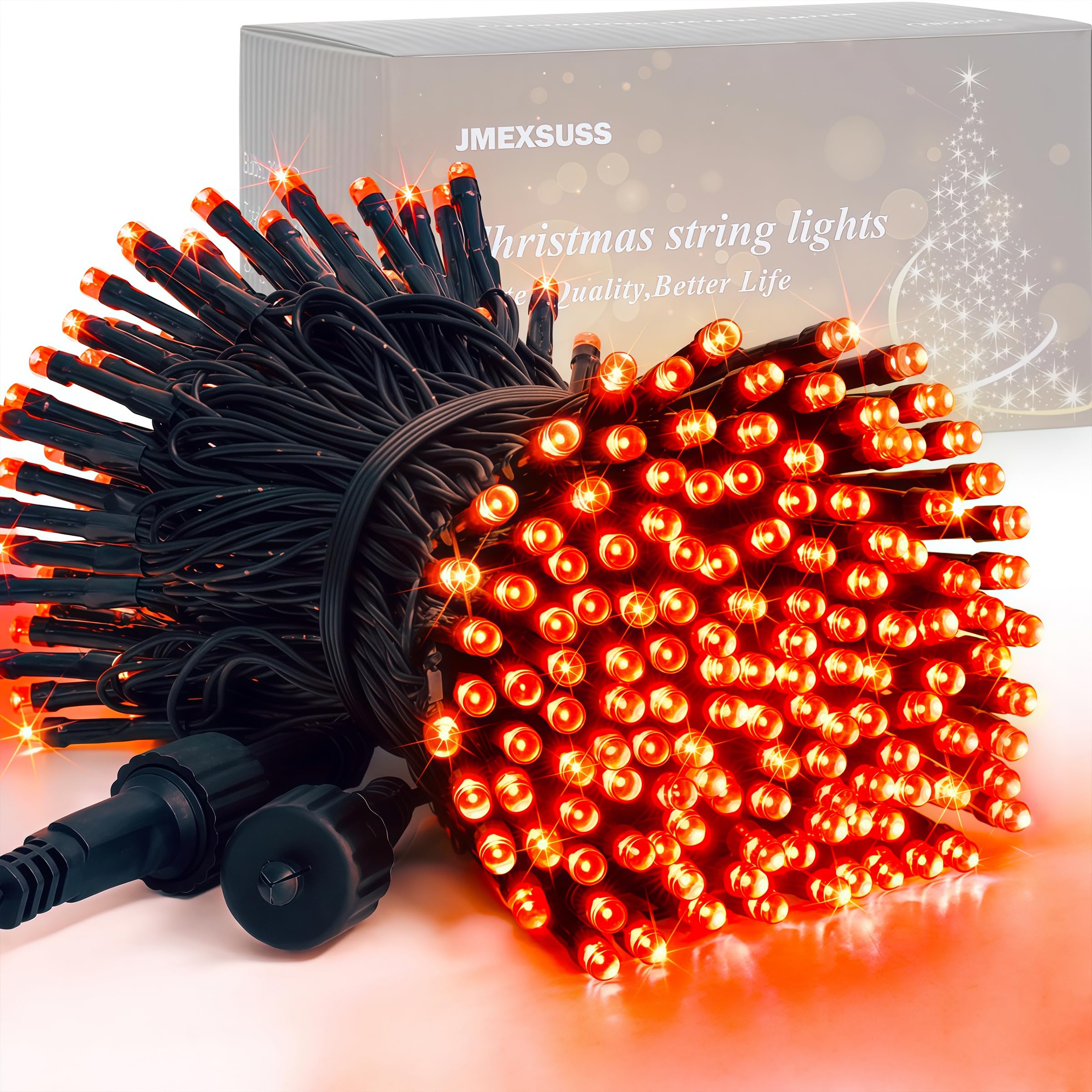 Jmexsuss 200 Led Orange Halloween Lights Outdoor, 66Ft Connectable Halloween String Lights Plug In, 8 Modes Orange Light For Tre