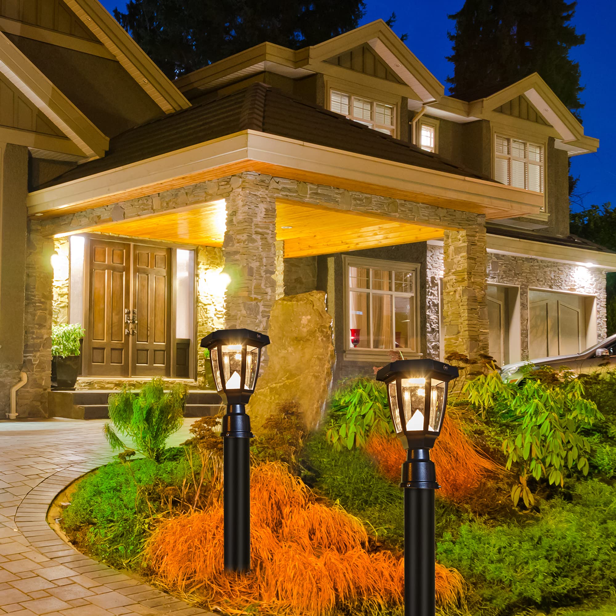 FUDESY LED Solar Post Light, Waterproof Black Plastic for Garden, Warm White 3000K, Model 24590d5a-2cb5-495c-aeae-6