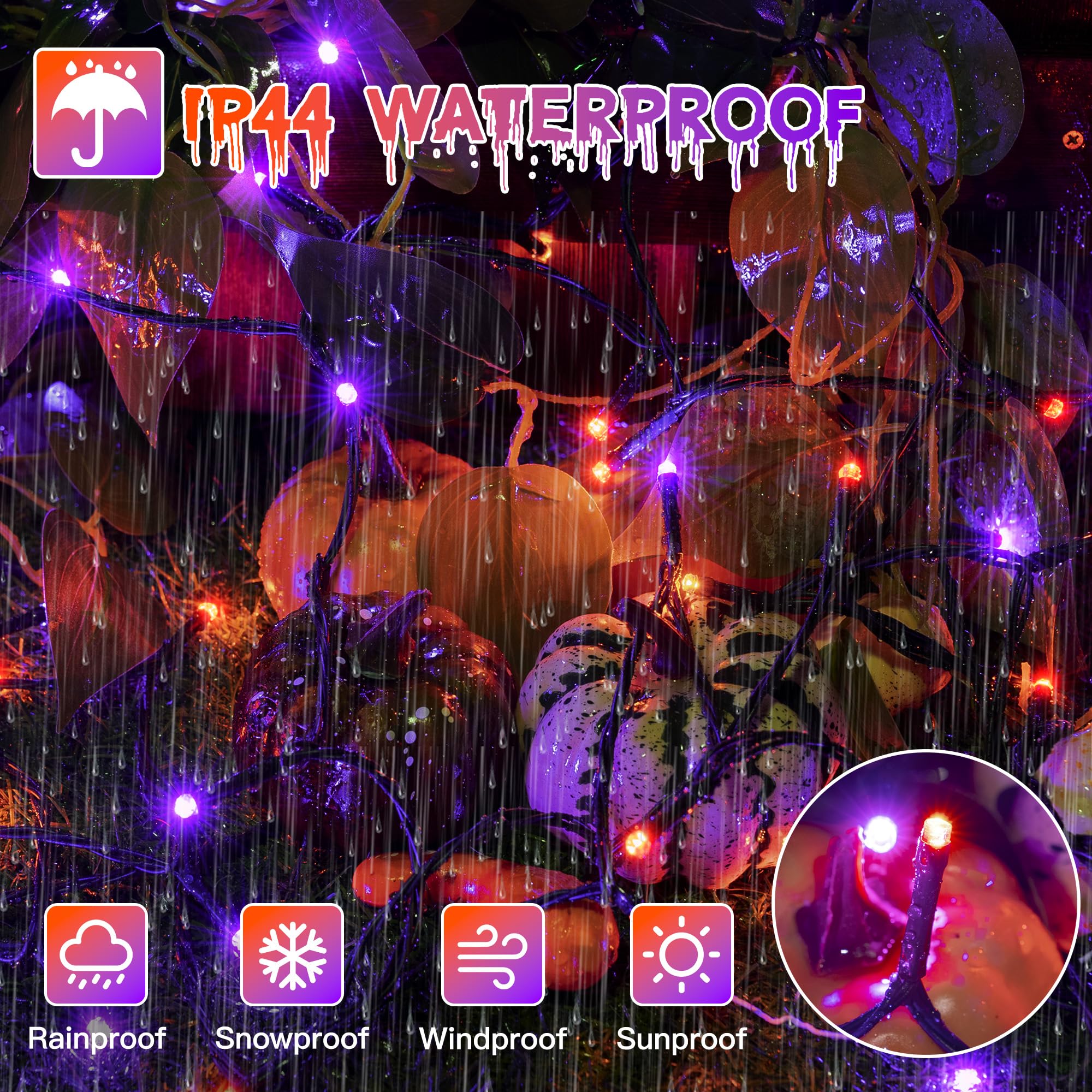 Ollny Halloween Lights Outdoor, 300 Led 100Ft Orange And Purple Halloween Decorations With 8 Modes Timer, Plug In Halloween Stri