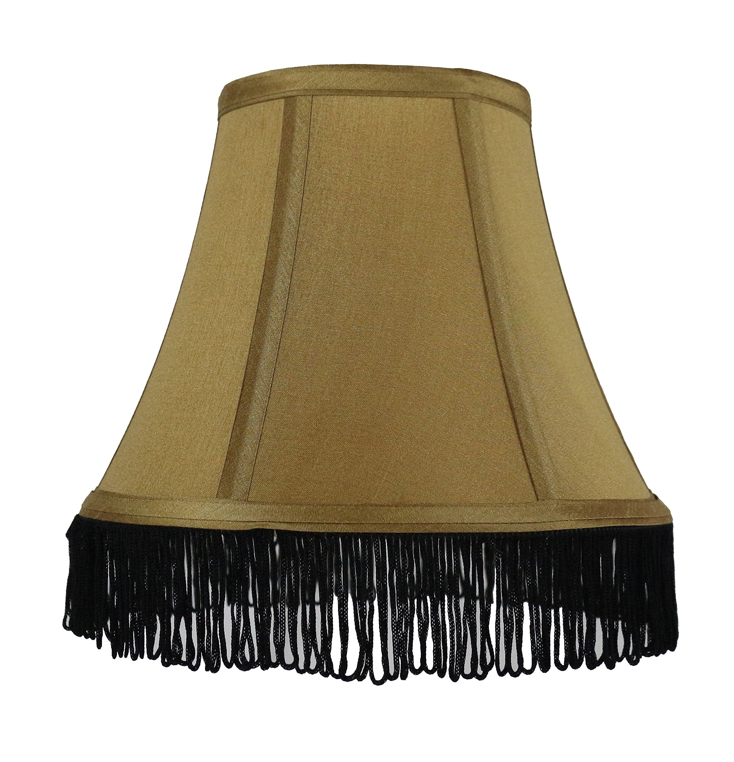 Urbanest Silk Bell Lamp Shade, 5-inch by 9-inch by 7-inch, Gold with Black Fringe, Spider-Fitter