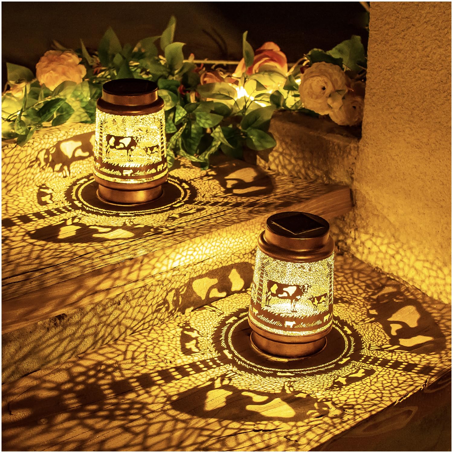 Cow Solar Lanterns Outdoor Waterproof Hanging Solar Lights Cow Gifts For Women Men Metal Decorative Led Cow Lanterns For Garden Decor,Yard,Patio,Lawn,Tabletop,Pathway,Landscape